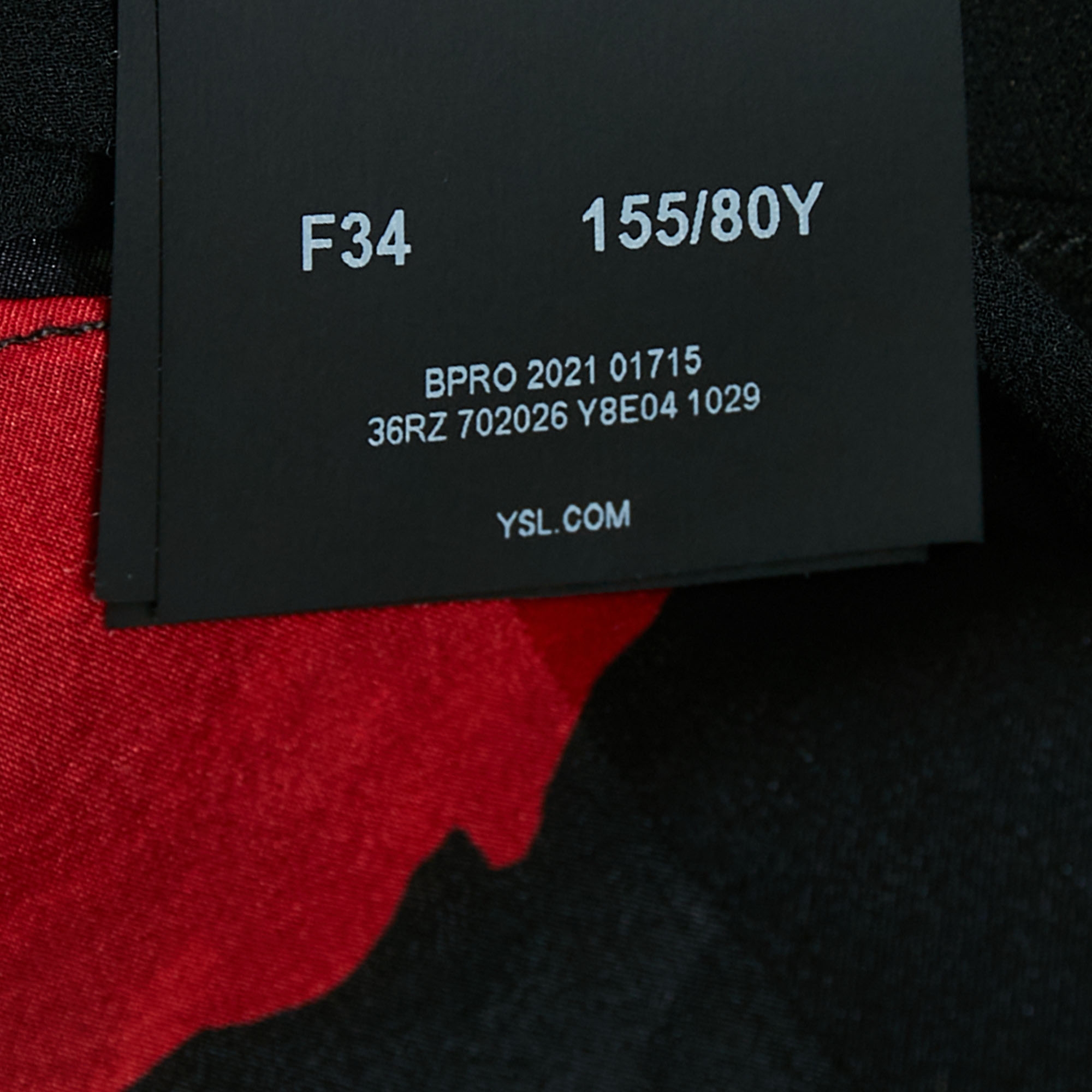 Saint Laurent Black/Red Rose Print Satin Silk Mini Slip Dress S 