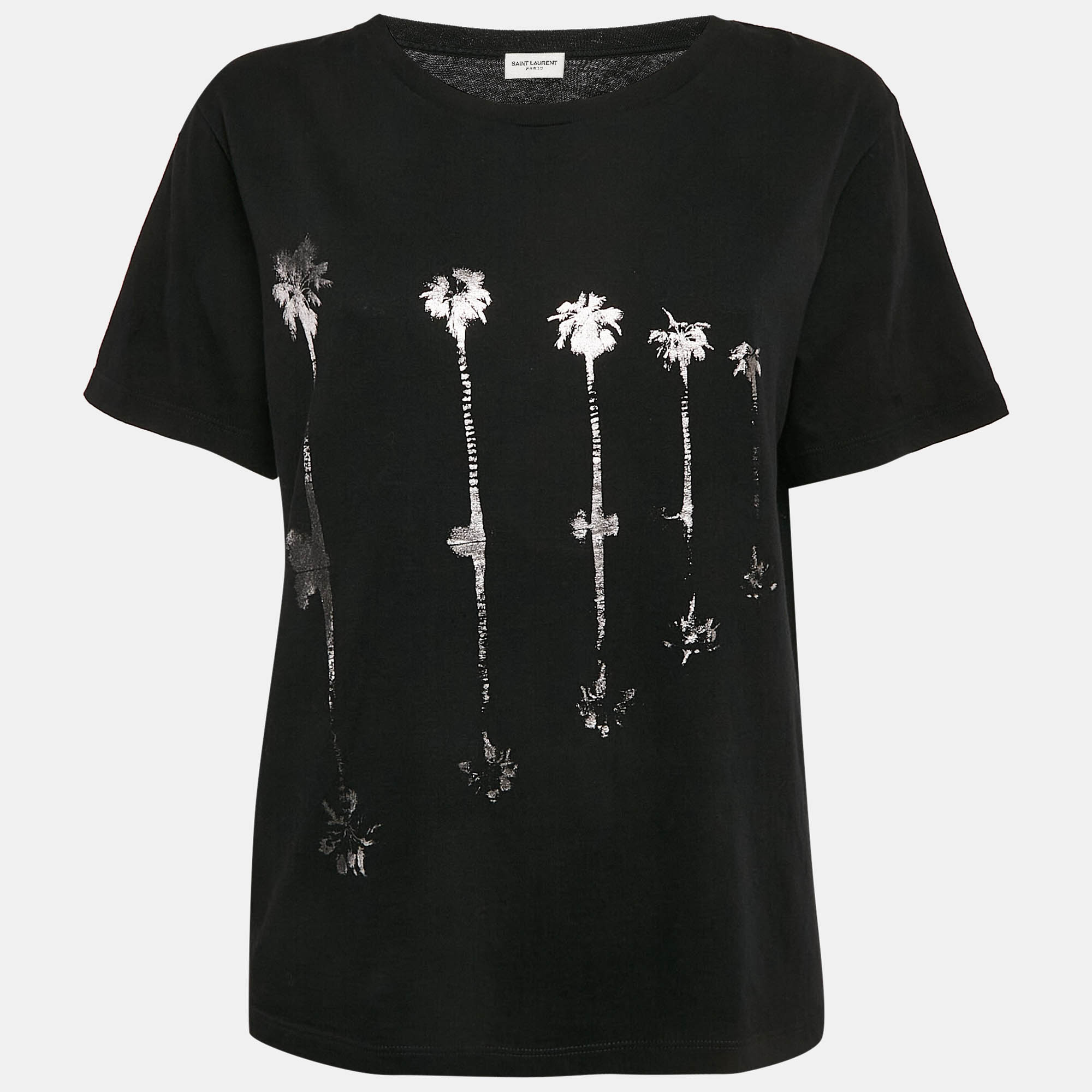 

Saint Laurent Black Printed Cotton Crew Neck T-Shirt L