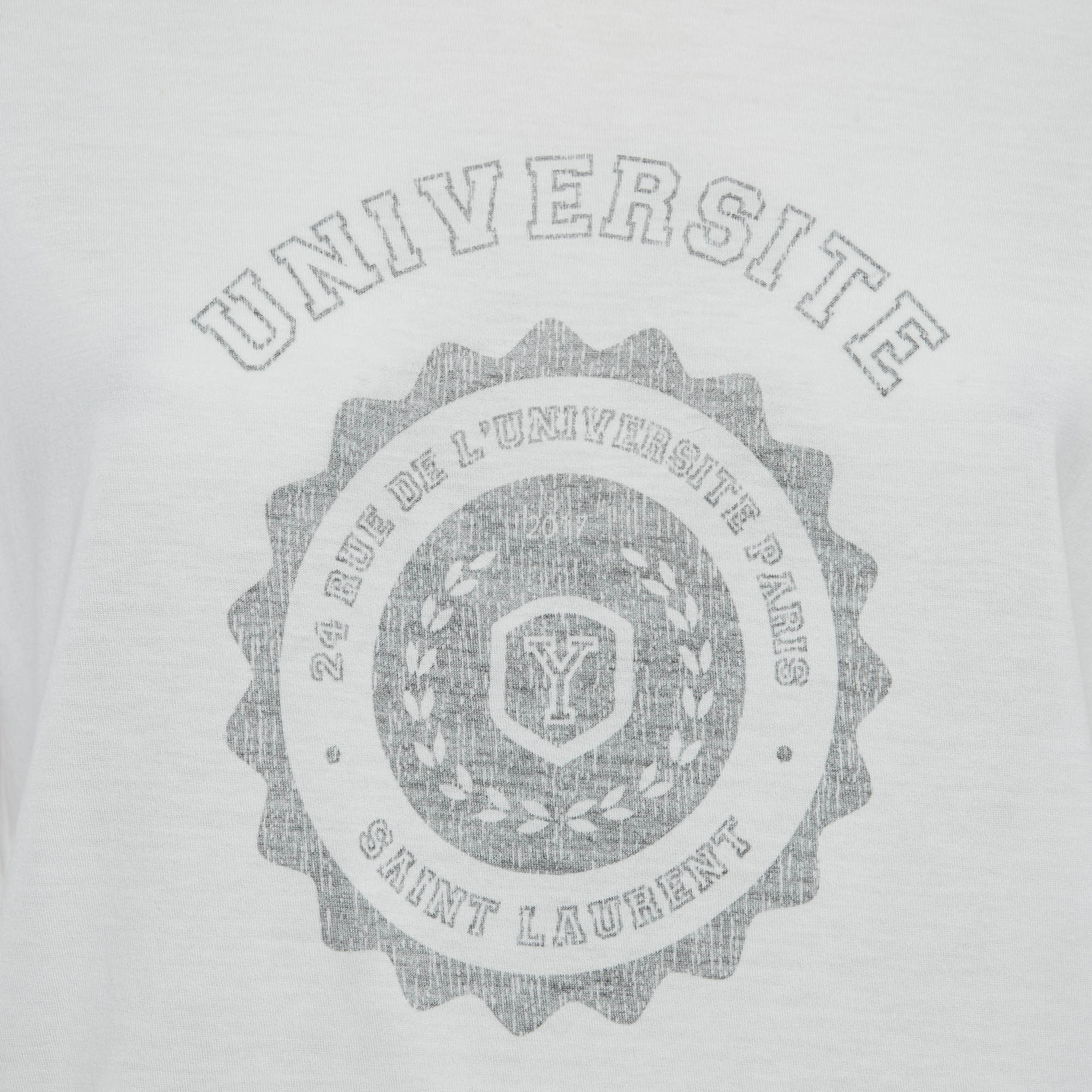 Saint Laurent White Universite Print Jersey T-Shirt S 