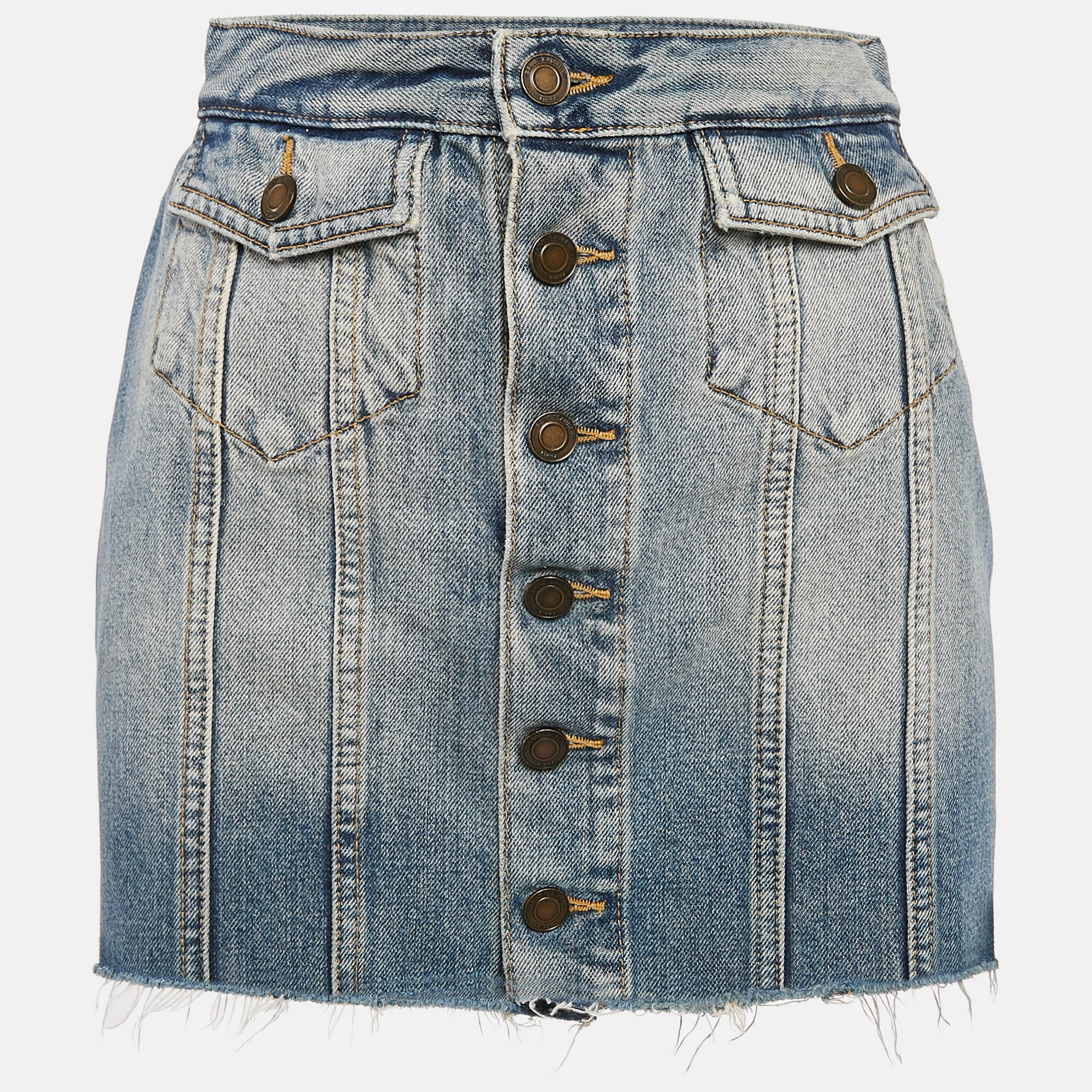 

Saint Laurent Paris Blue Washed Denim Mini Skirt S Waist 25"