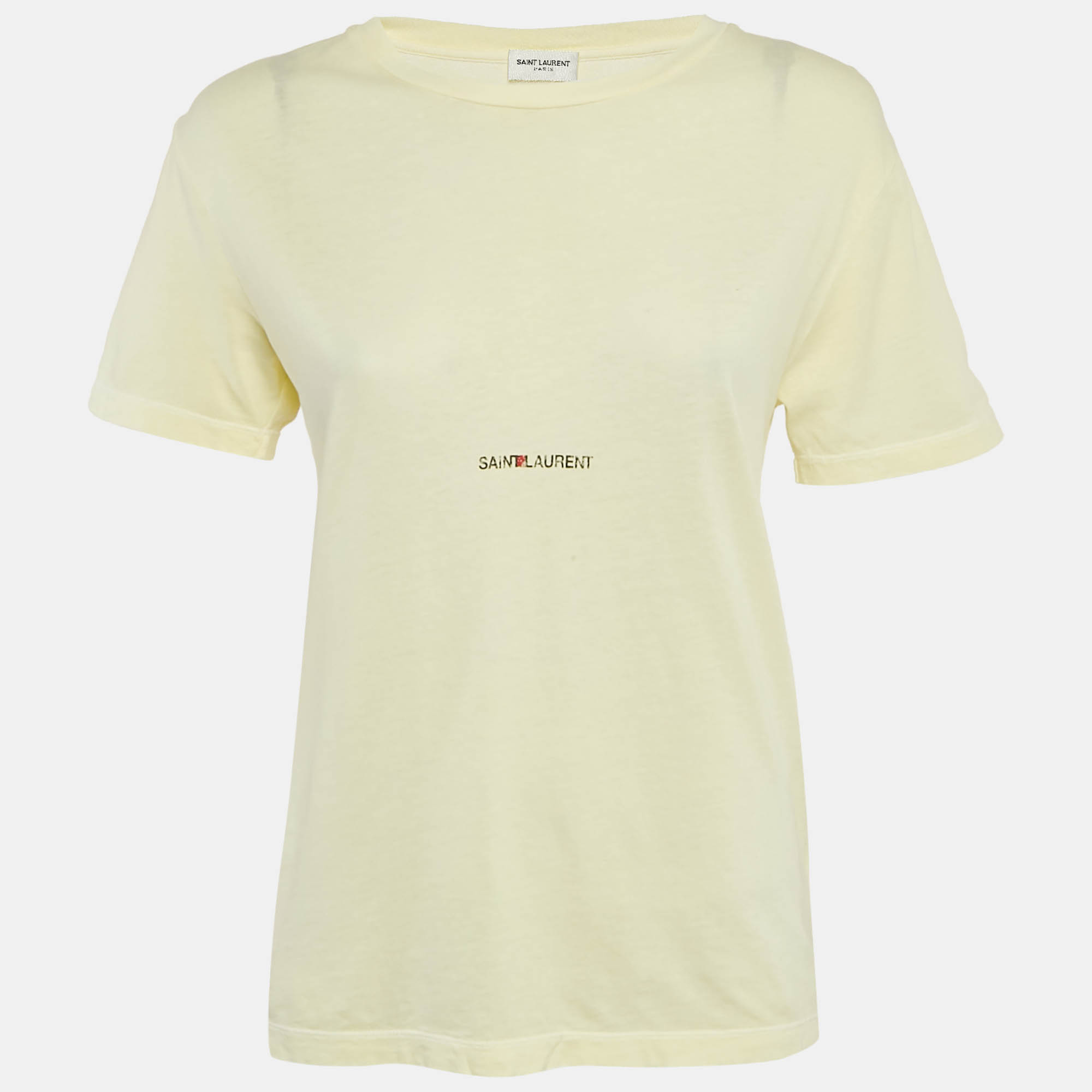 

Saint Laurent Paris Yellow Logo Print Jersey Crewneck T-Shirt S