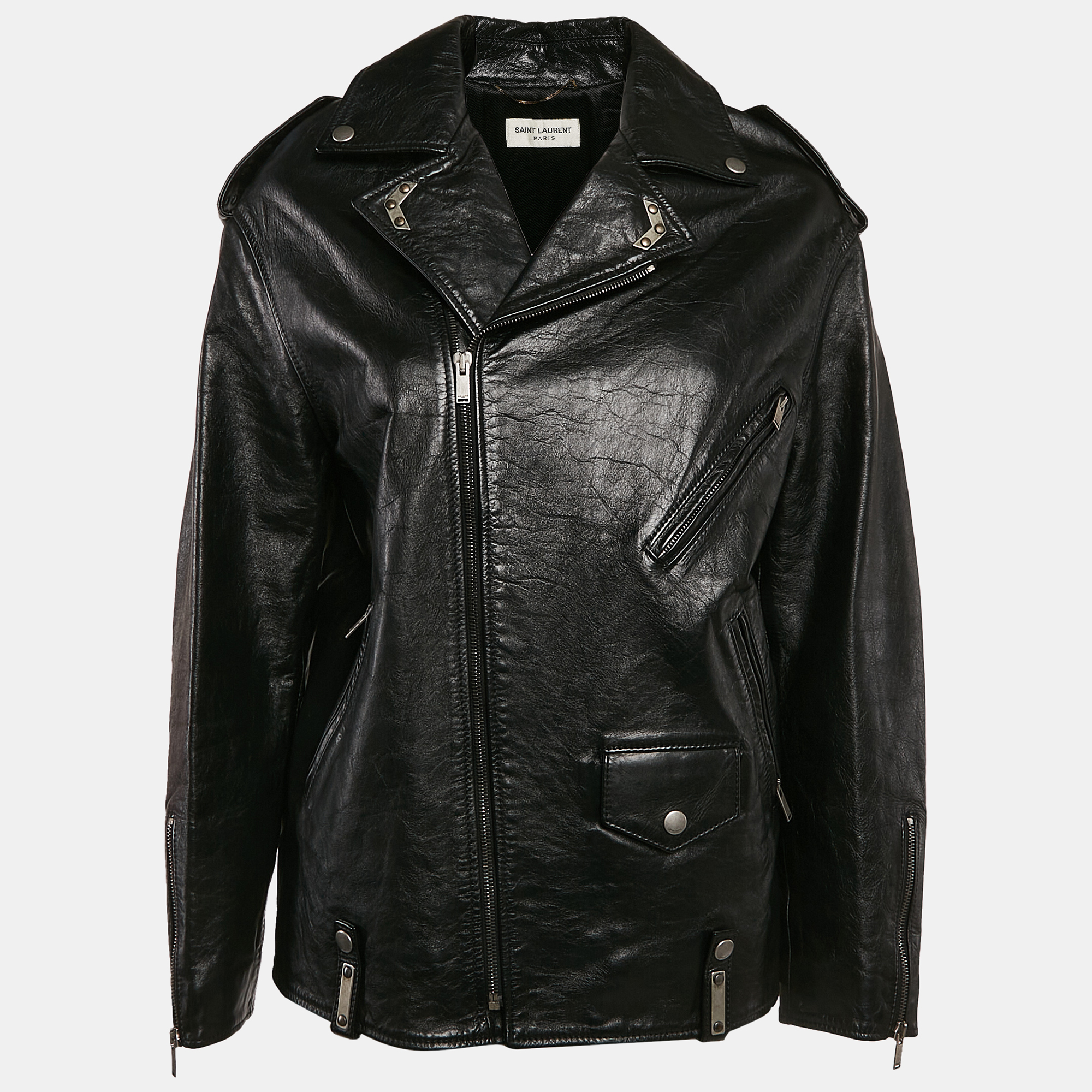 

Saint Laurent Black Leather Zip-Up Jacket S