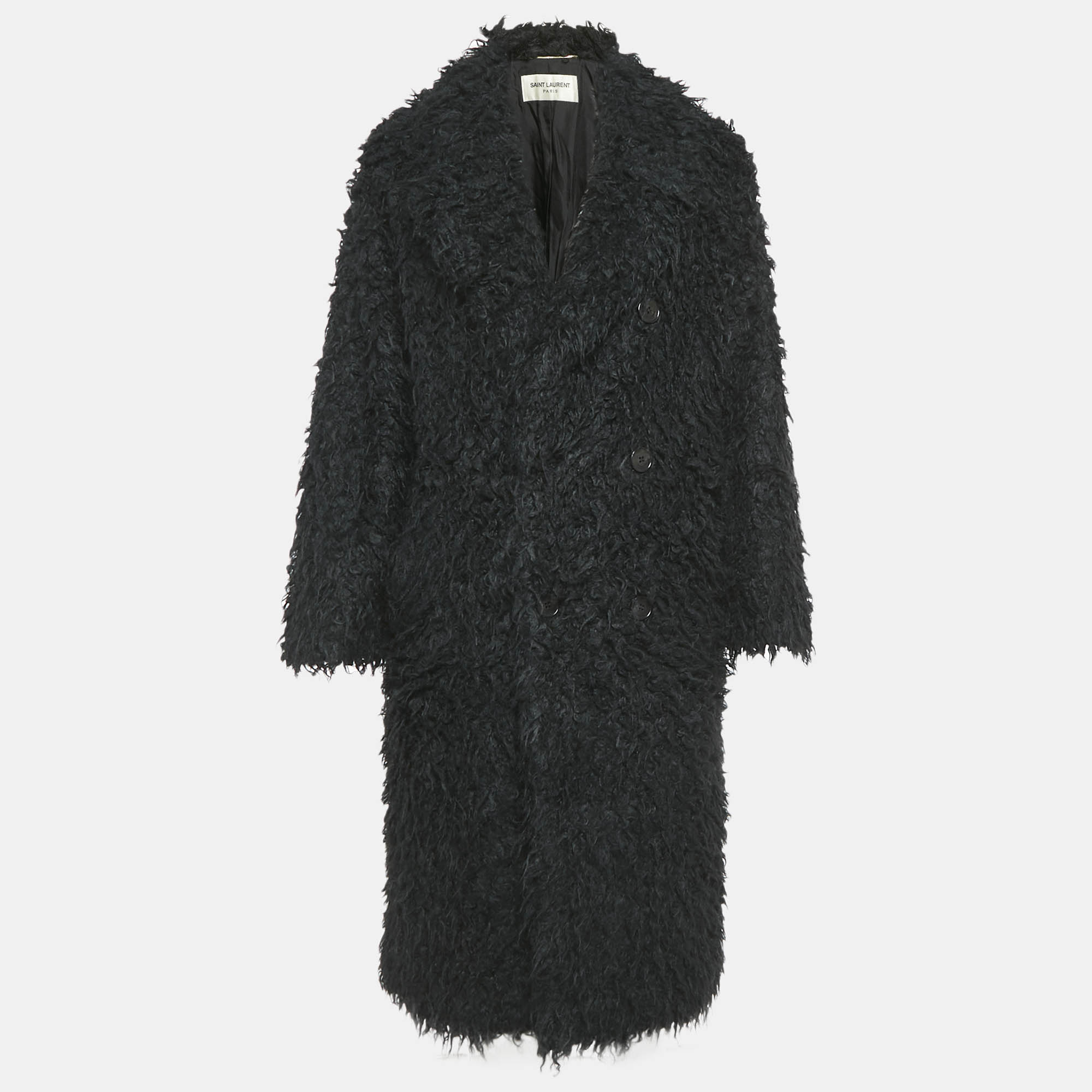 

Saint Laurent Paris Black Faux Fur Double Breasted Coat S