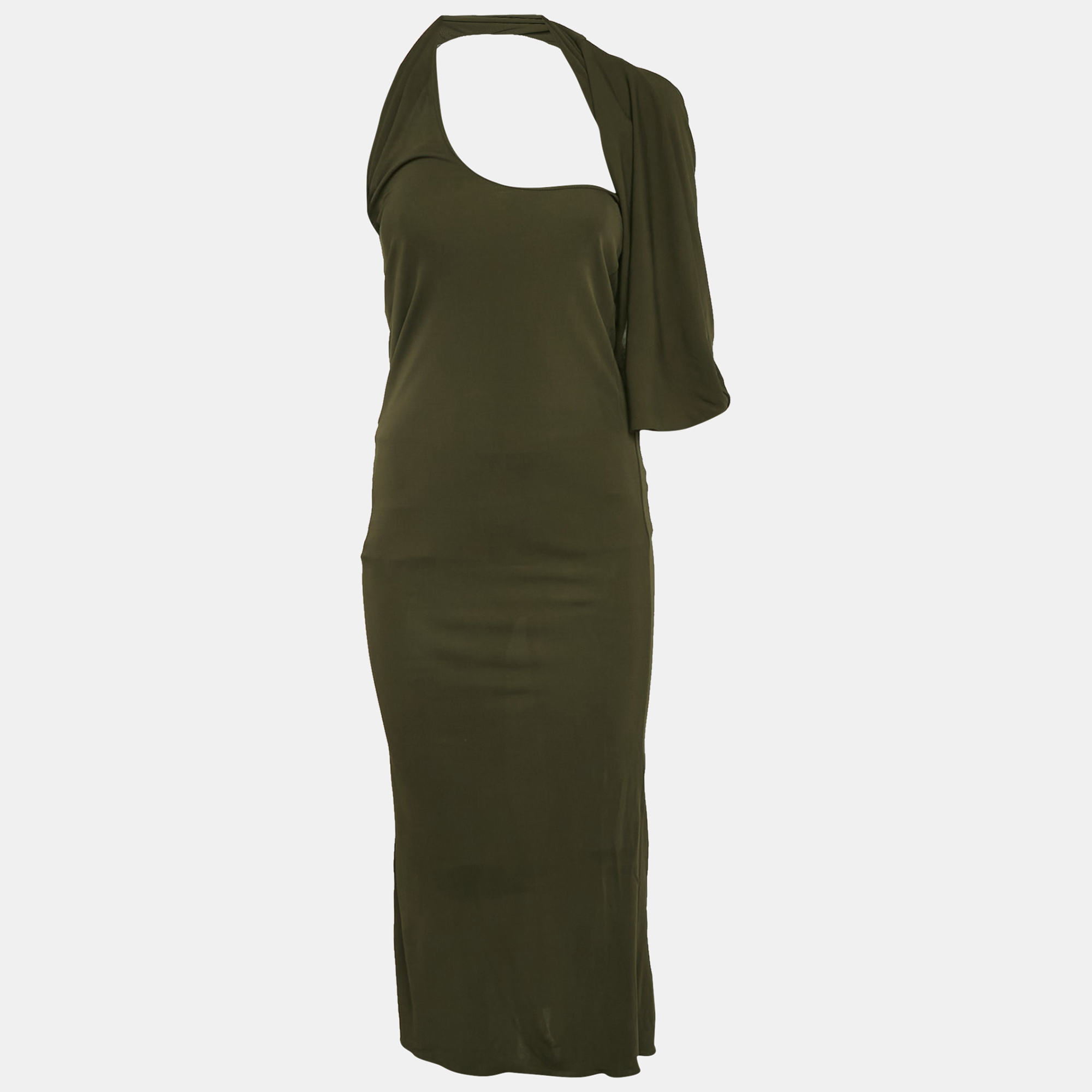 

Saint Laurent Paris Green Jersey Asymmetric Maxi Dress S