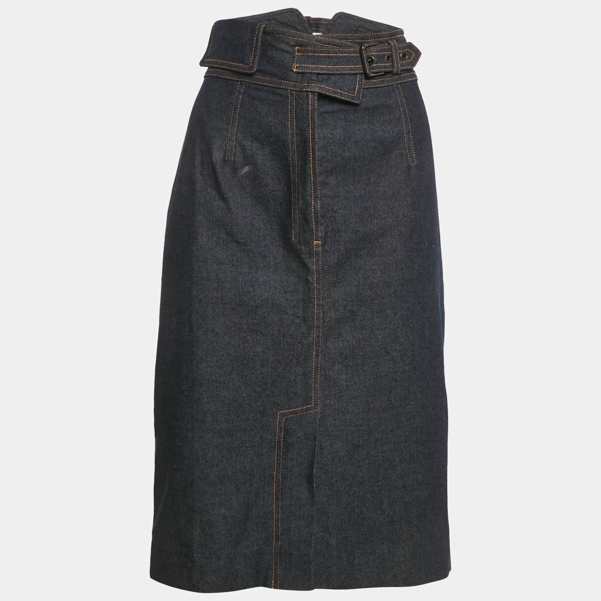 

Saint Laurent Blue Denim Buckle Detail Midi Skirt L