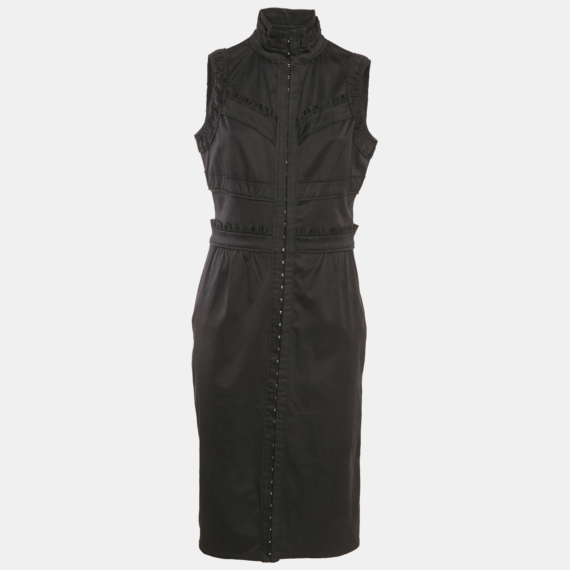 

Saint Laurent Black Cotton High Neck Midi Dress L