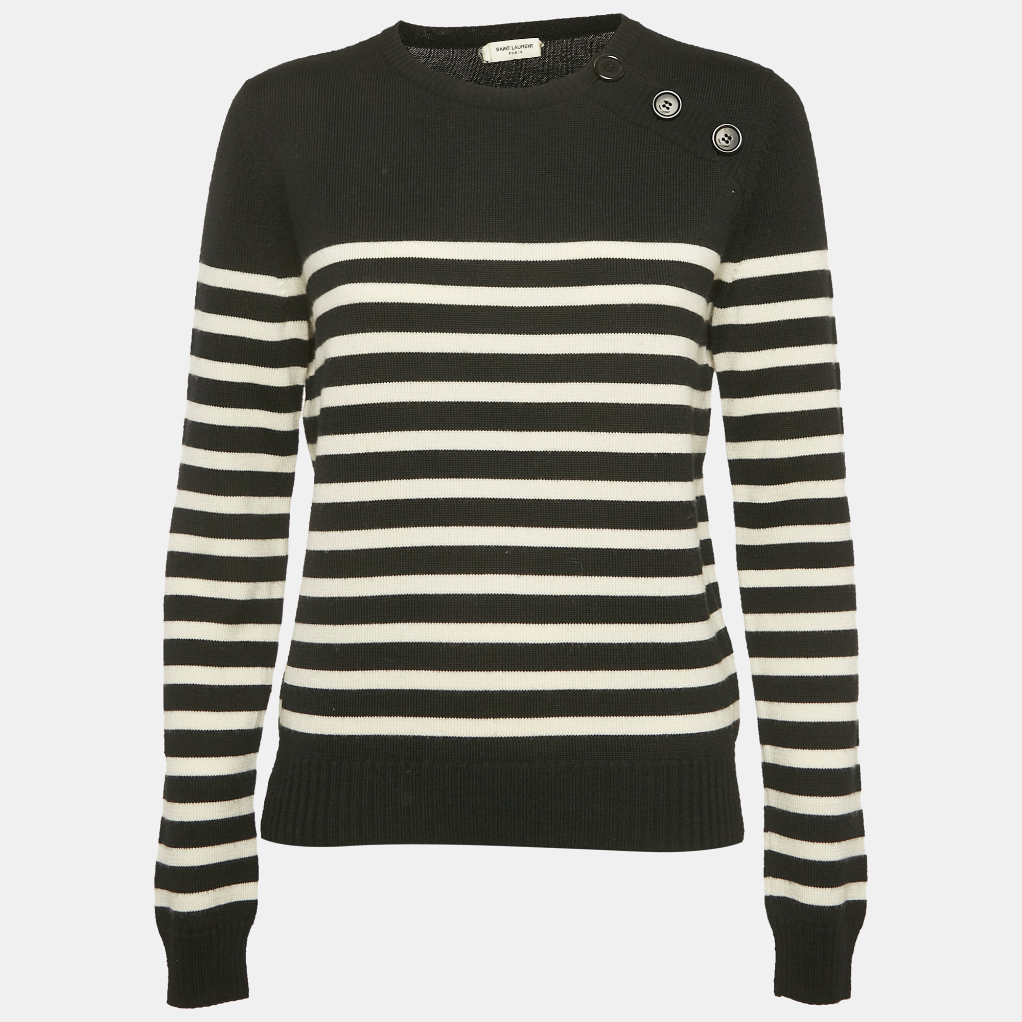 Pre-owned Saint Laurent Black/white Striped Wool Knit Sweater S