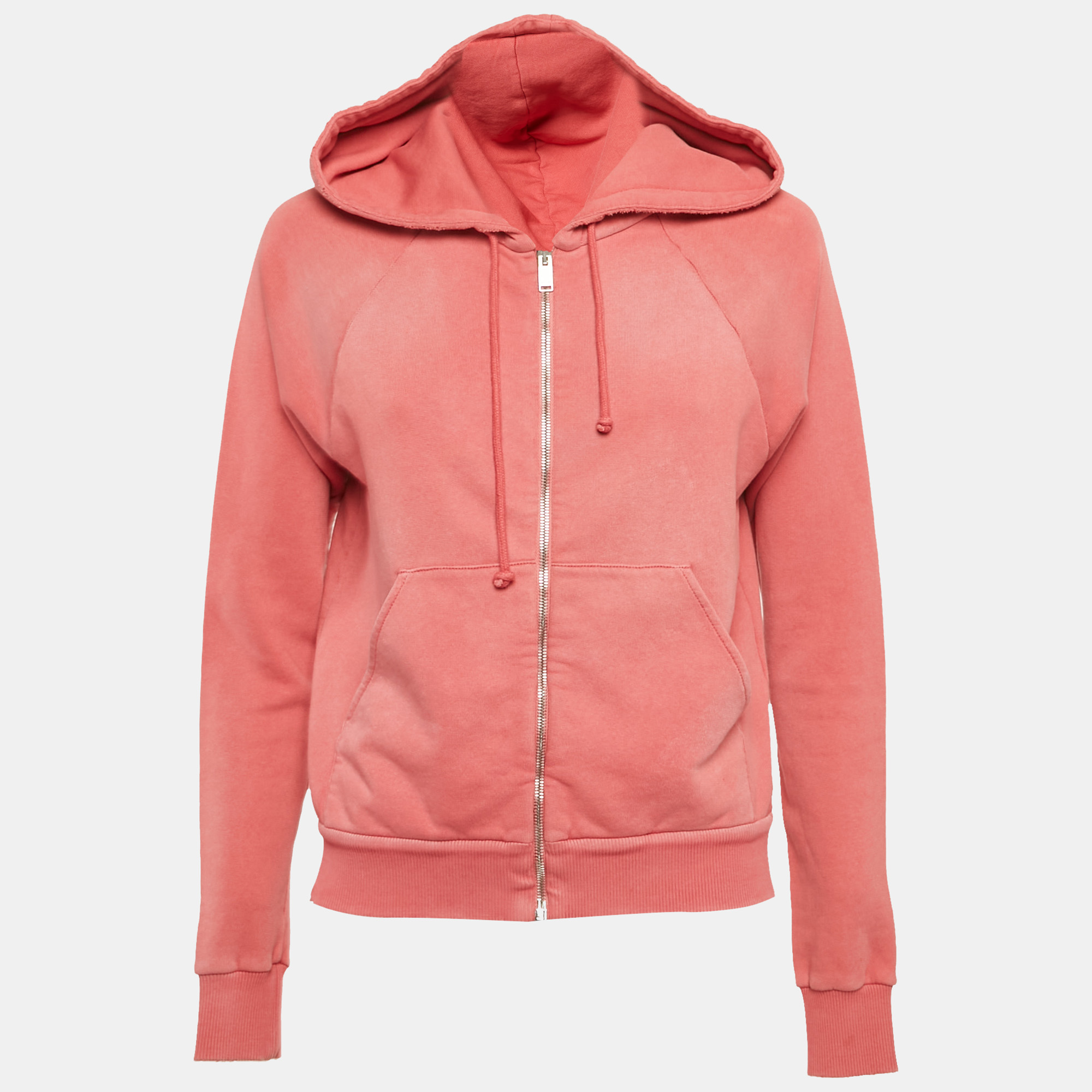 

Saint Laurent Pink Cotton Knit Distressed Hooded Jacket XS