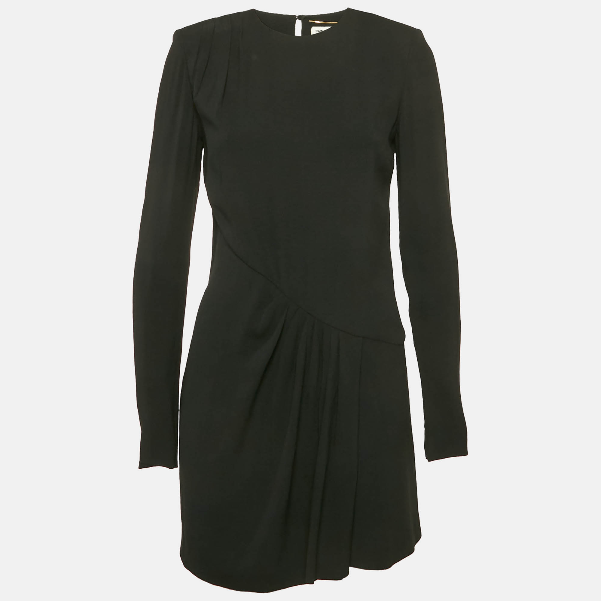 

Saint Laurent Black Crepe Gathered Mini Dress S