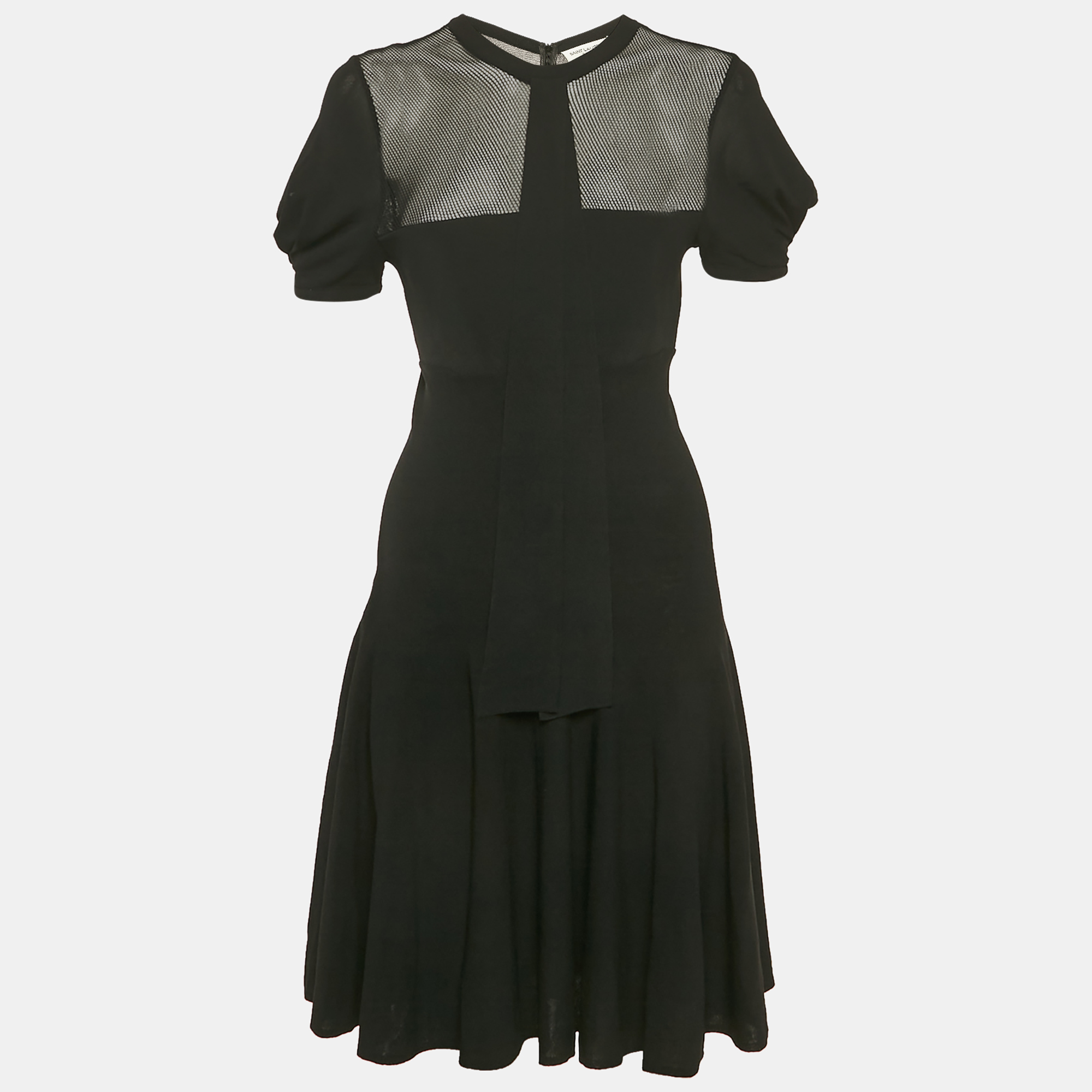 

Saint Laurent Black Knit & Mesh Skater Mini Dress XL