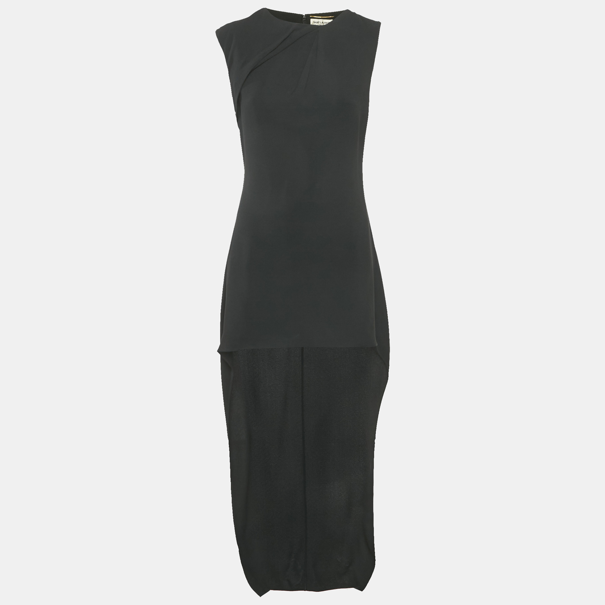 

Saint Laurent Black Crepe Sleeveless High-Low Dress S