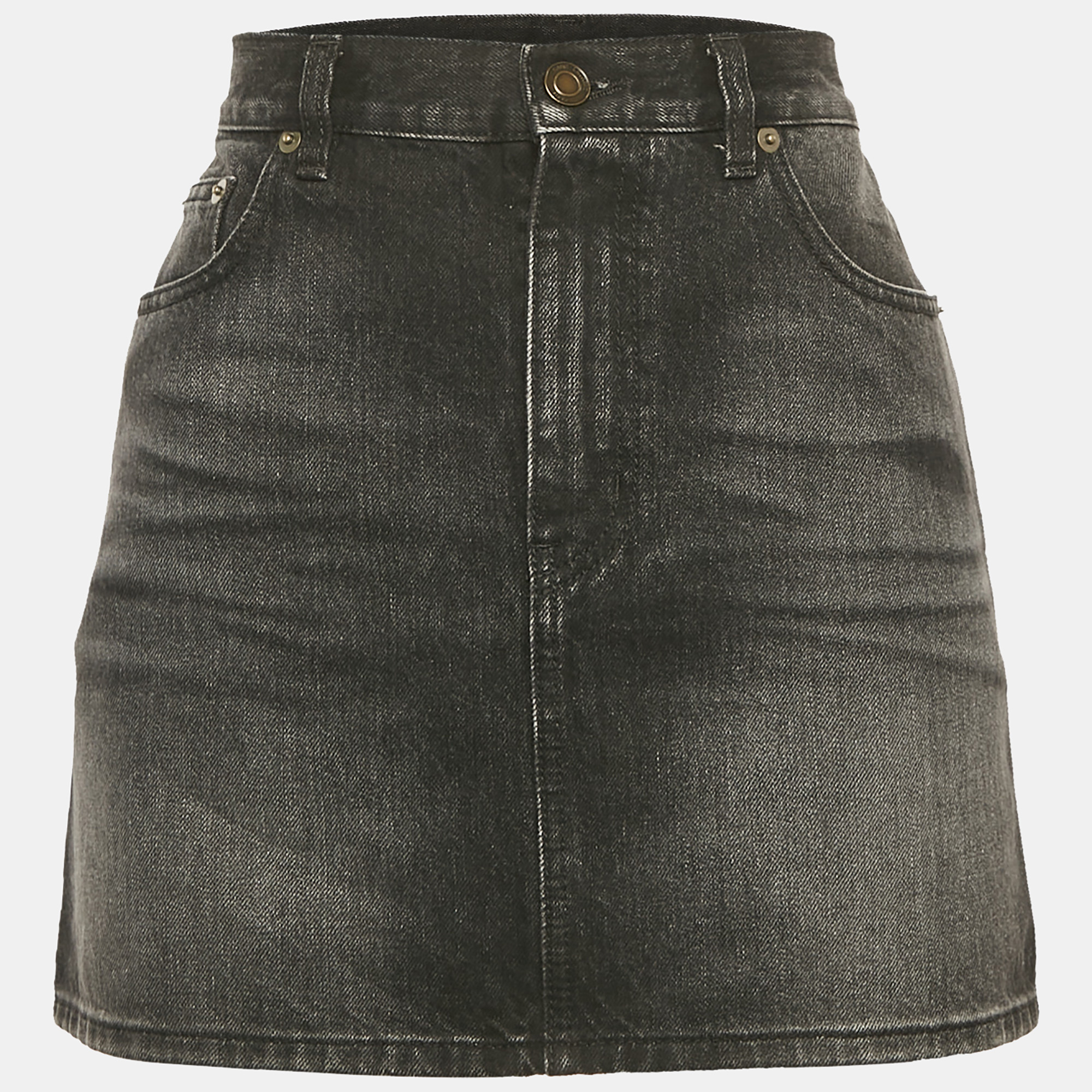 Pre-owned Saint Laurent Black Washed Denim Mini Skirt S