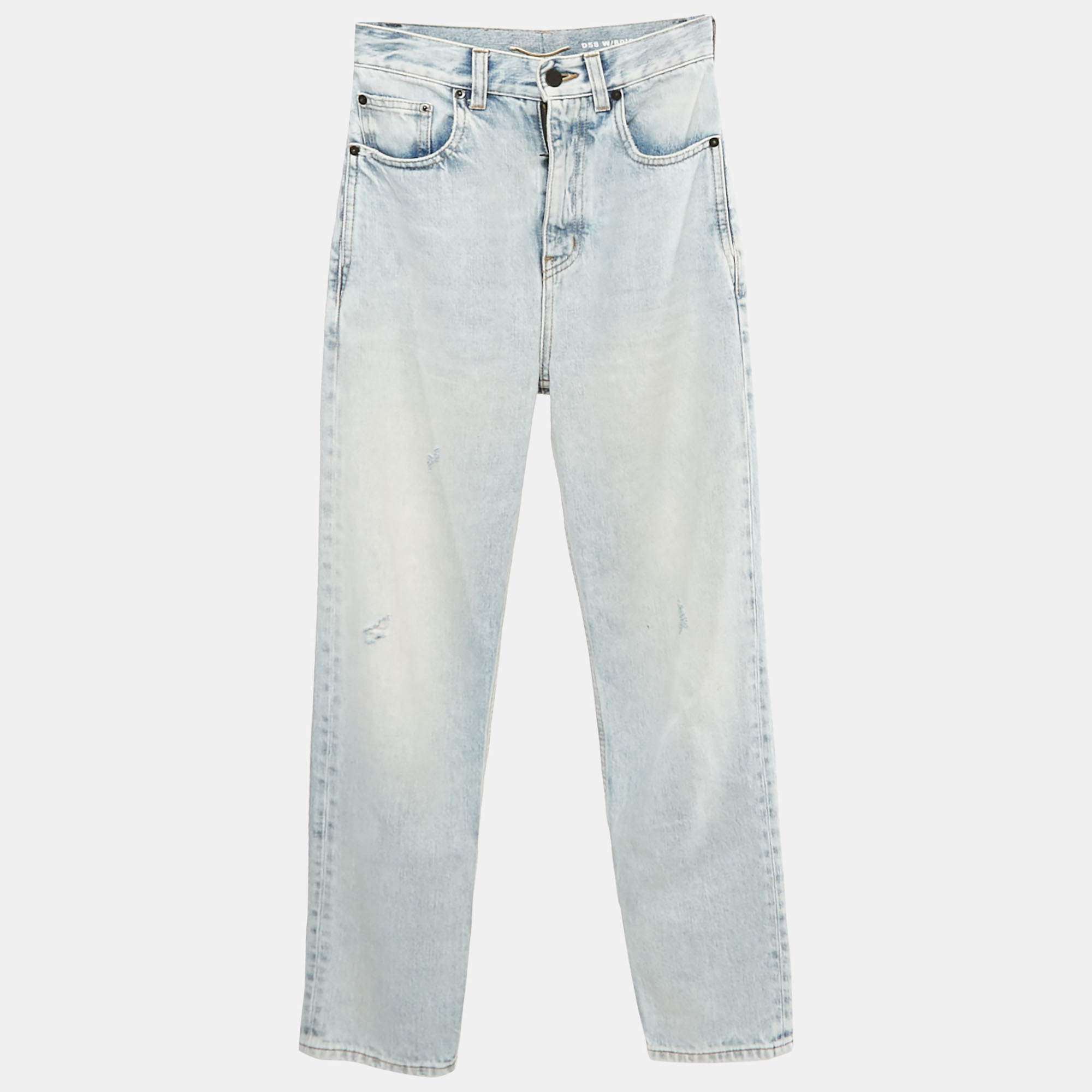 Pre-owned Saint Laurent Blue Denim Distressed High Rise Jeans S Waist 25"