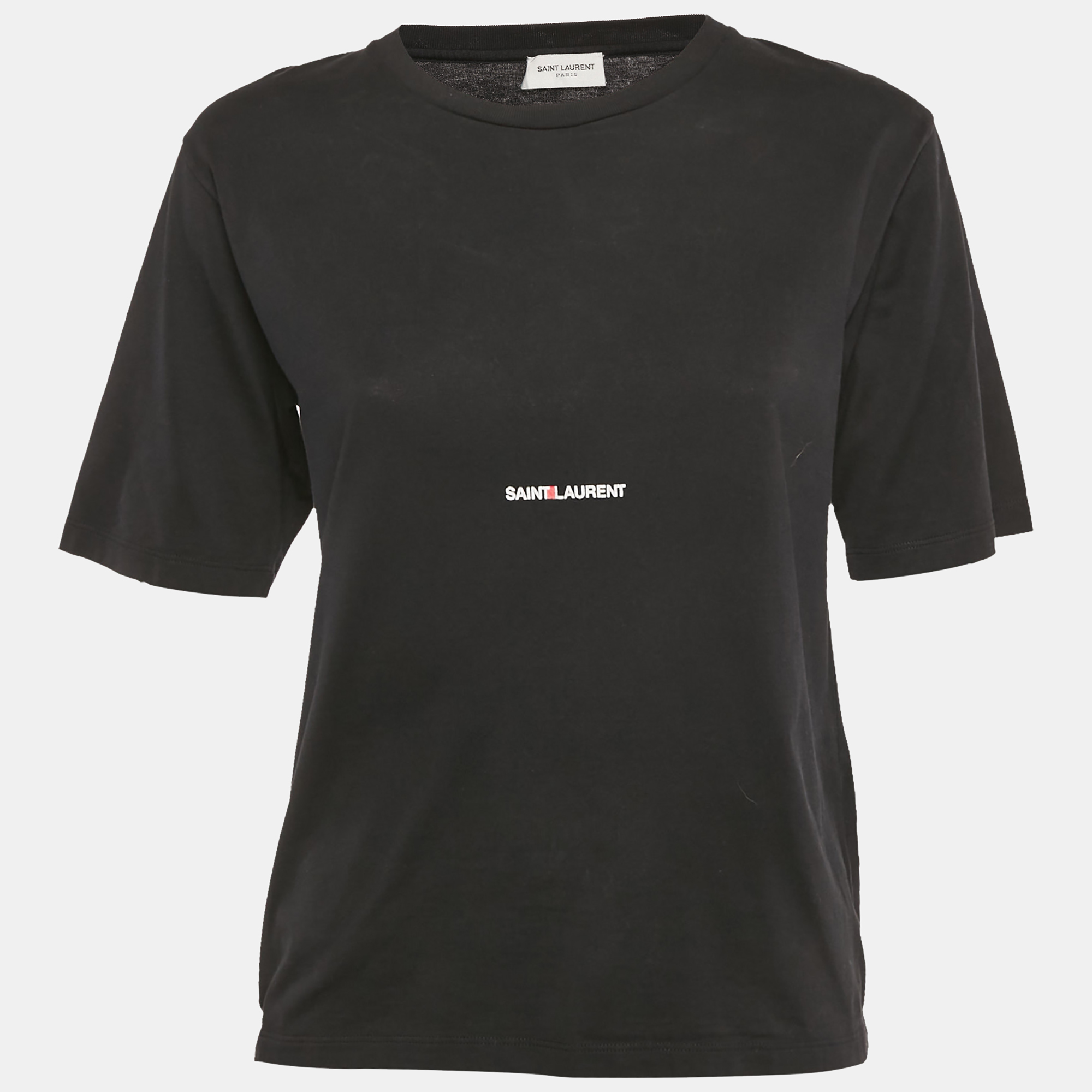 

Saint Laurent Black Logo Print Jersey Crew Neck T-Shirt XS