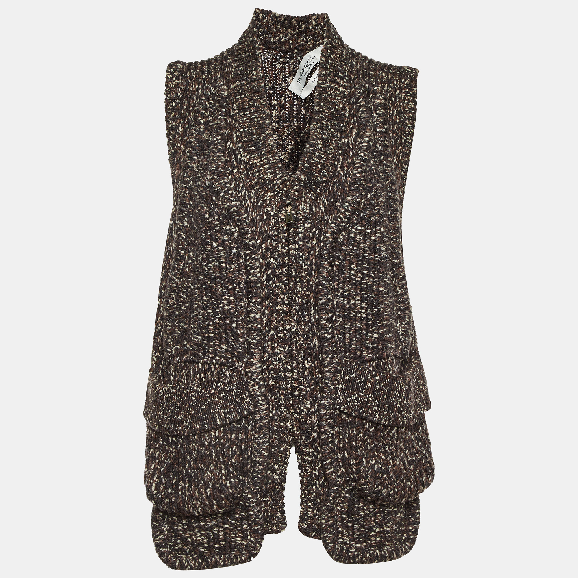 Pre-owned Saint Laurent Yves Brown Wool Knit Sleeveless Jacket Xl