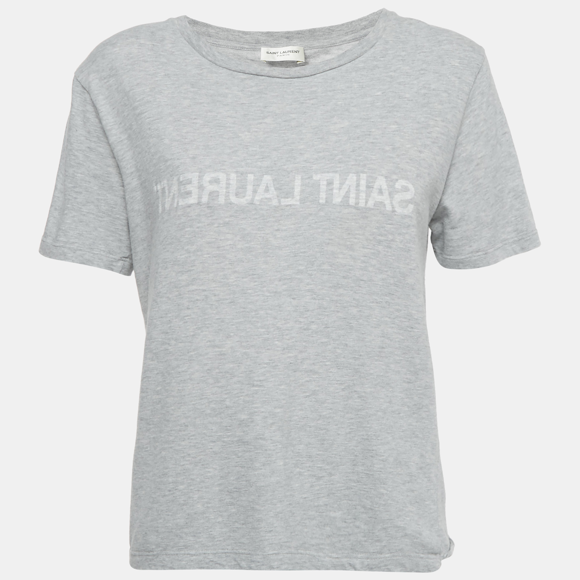 

Saint Laurent Grey Melange Logo Print Jersey T-Shirt S