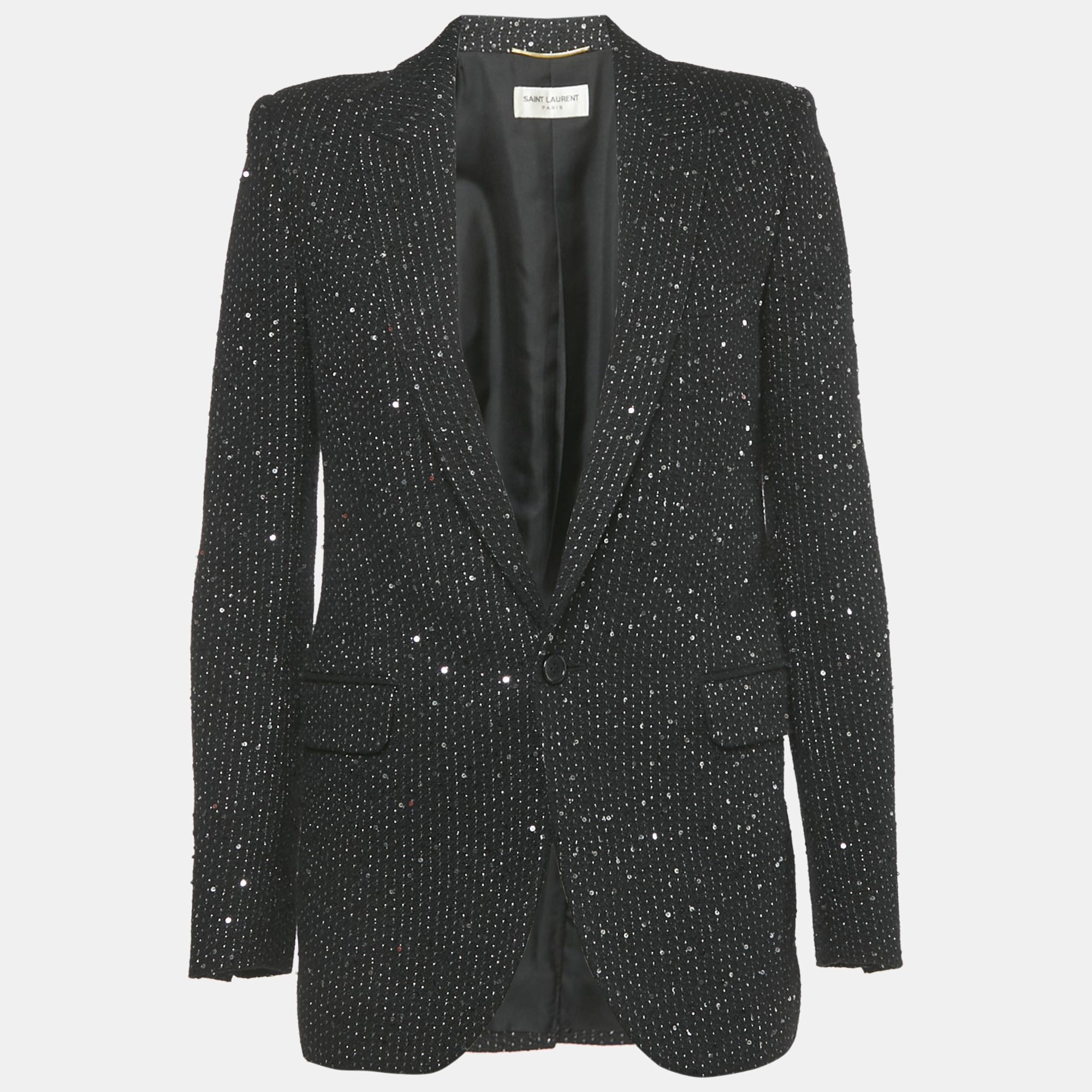 

Saint Laurent Black Sequin Tweed Blazer S
