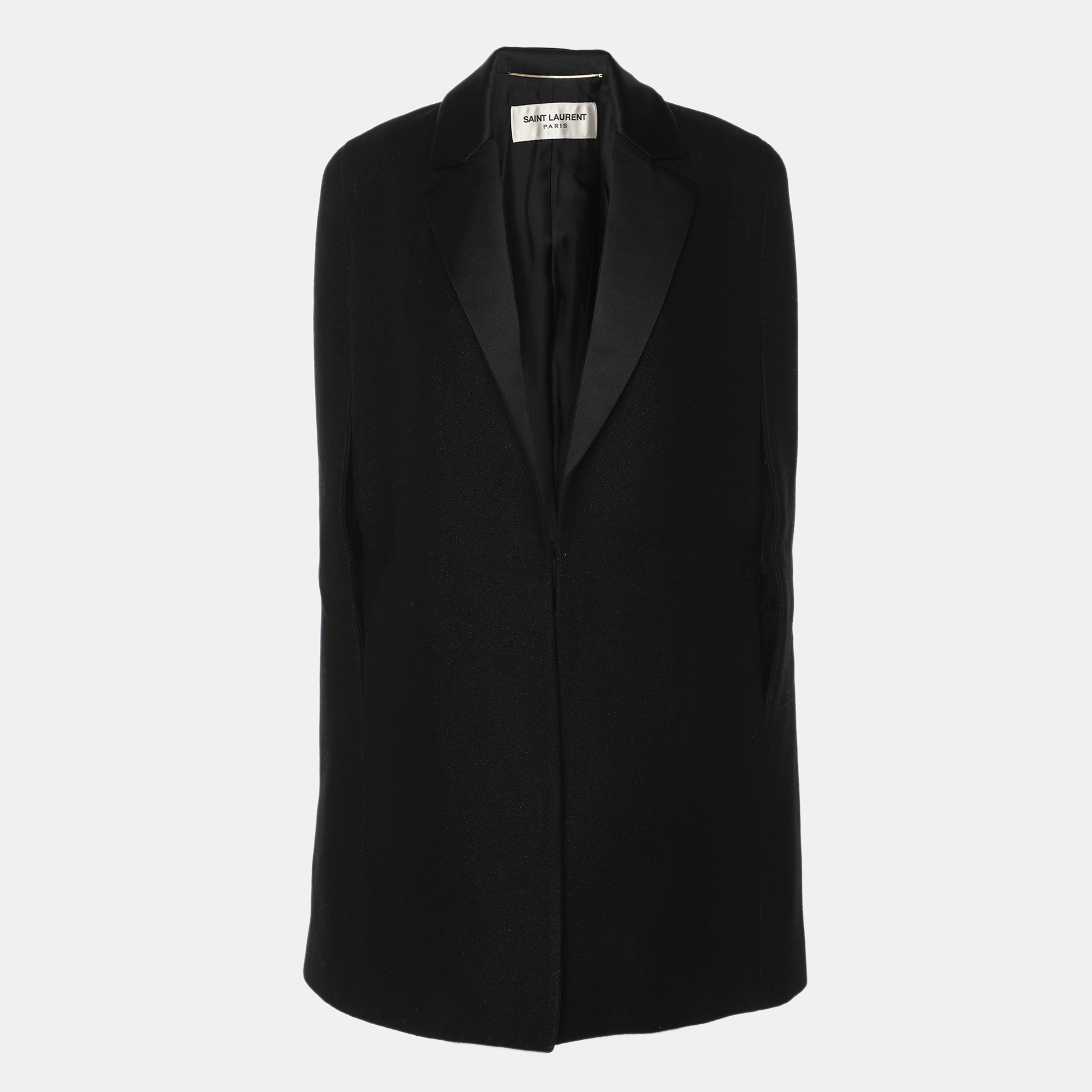 Pre-owned Saint Laurent Black Wool Tuxedo Cape S