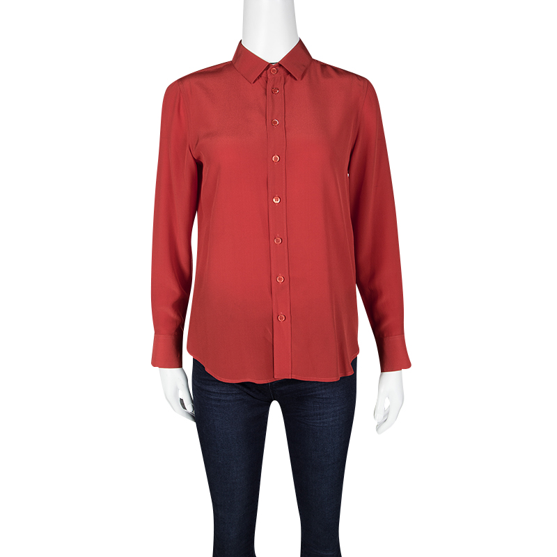 

Saint Laurent Paris Red Silk Long Sleeve Shirt