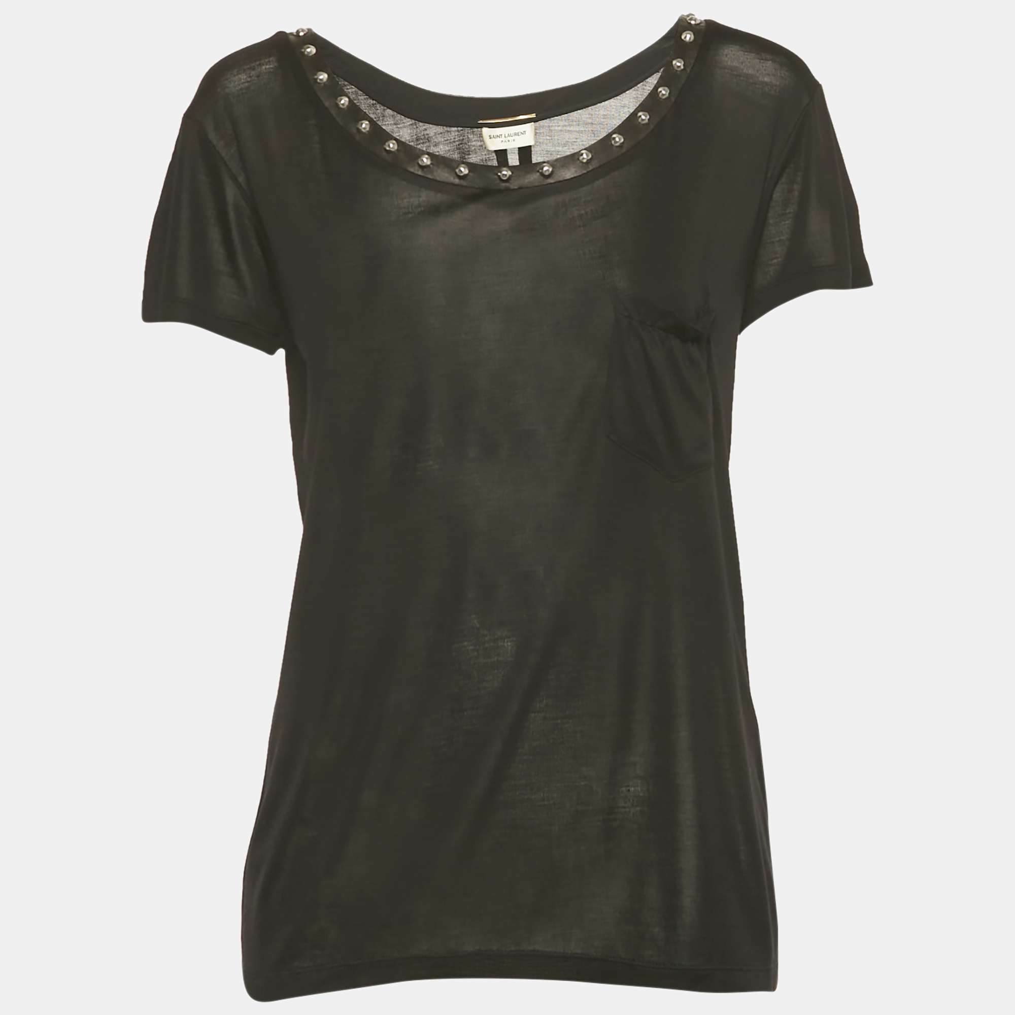 Saint Laurent Paris Black Stud Silk Knit T-Shirt S