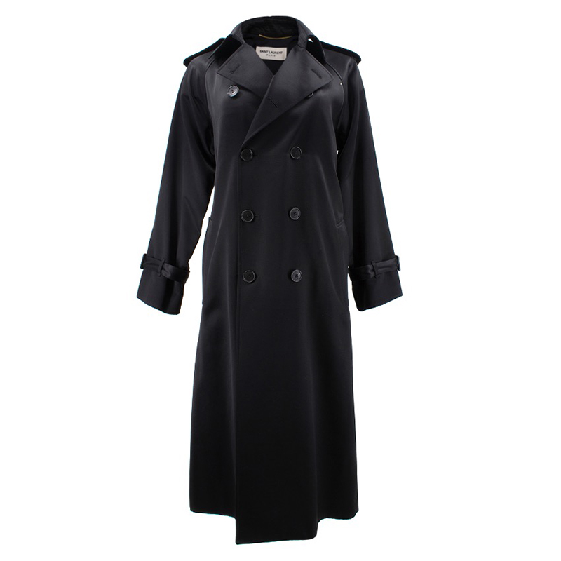 Pre Owned Saint Laurent Paris Black Long Trench Coat S