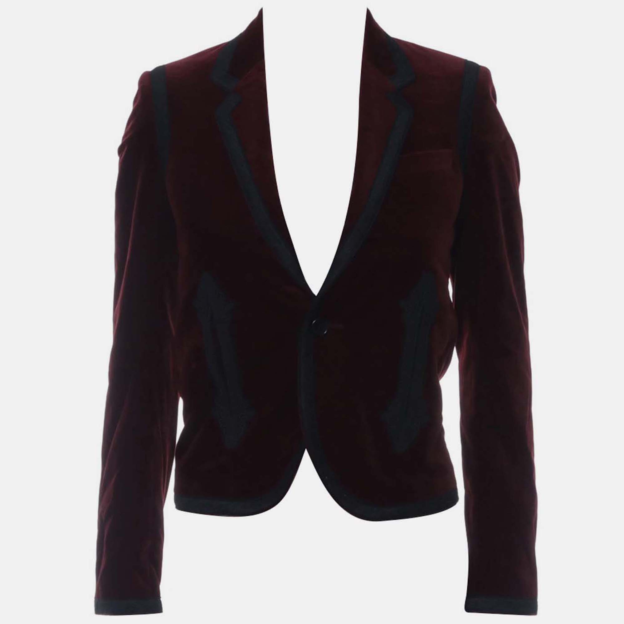 Pre-owned Saint Laurent Embroidered Velvet Blazer Size S In Black