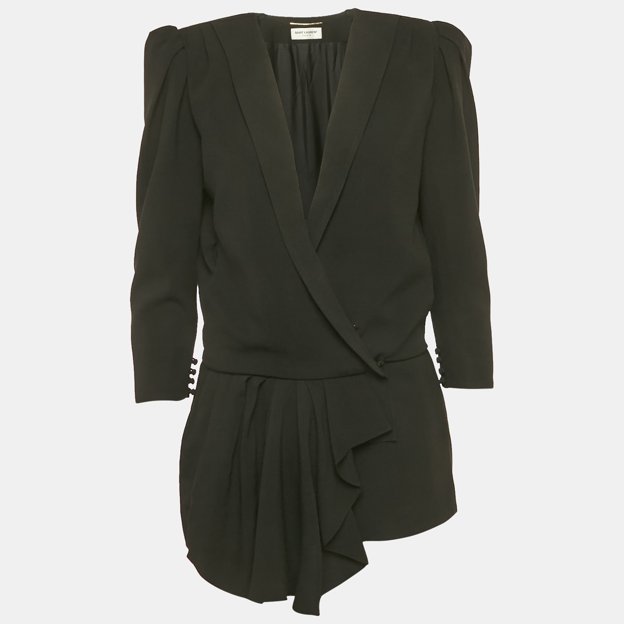 Pre-owned Saint Laurent Black Crepe Drape Detail Playsuit S