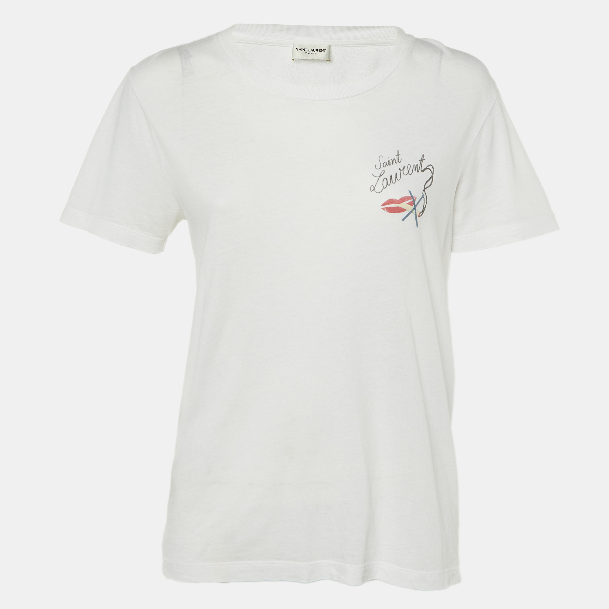 Saint Laurent White Smoking Kills Print Cotton T-Shirt XS