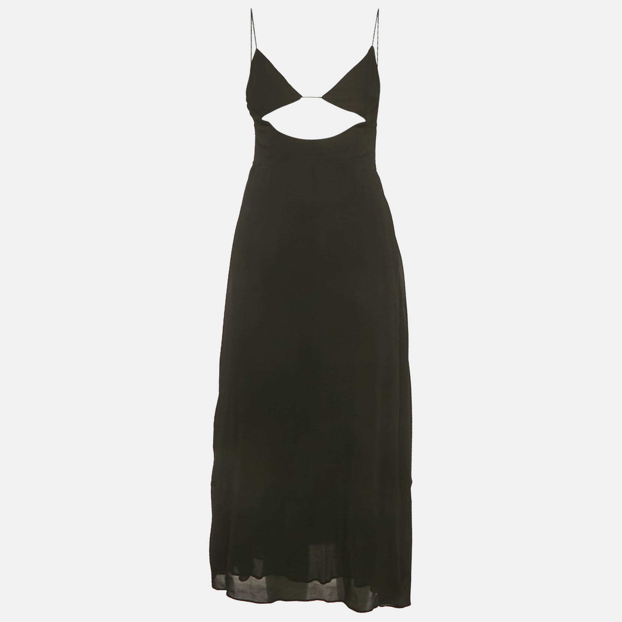 Pre-owned Saint Laurent Black Chiffon Cut-out Midi Dress S