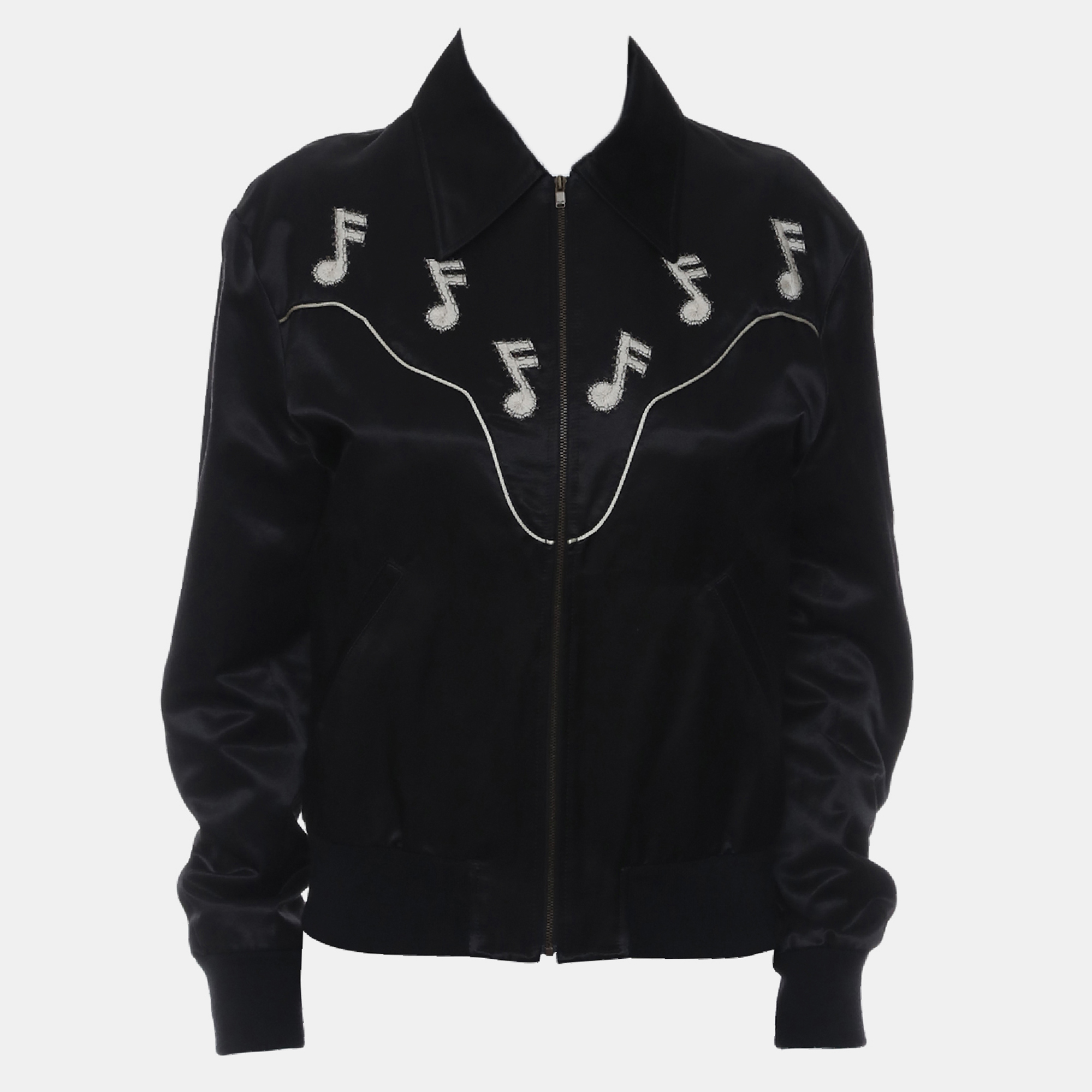 

Saint Laurent Paris Embroidered Music Notes Zip Up Jacket, Black