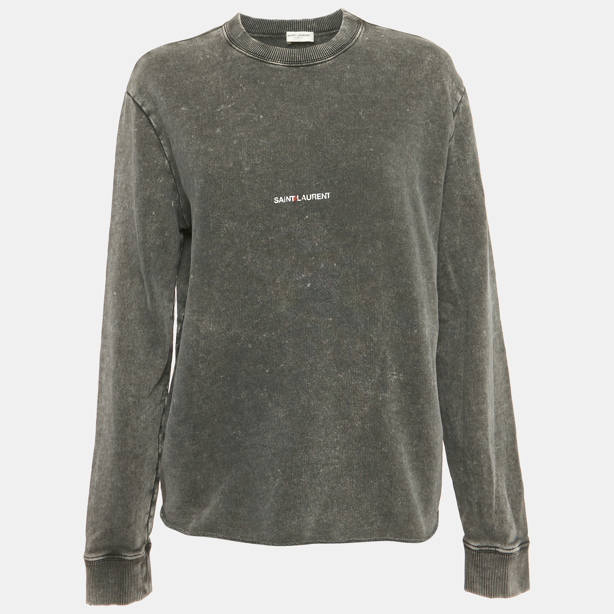 

Saint Laurent Faded Grey Logo Print Cotton Distressed Sweatshirt S