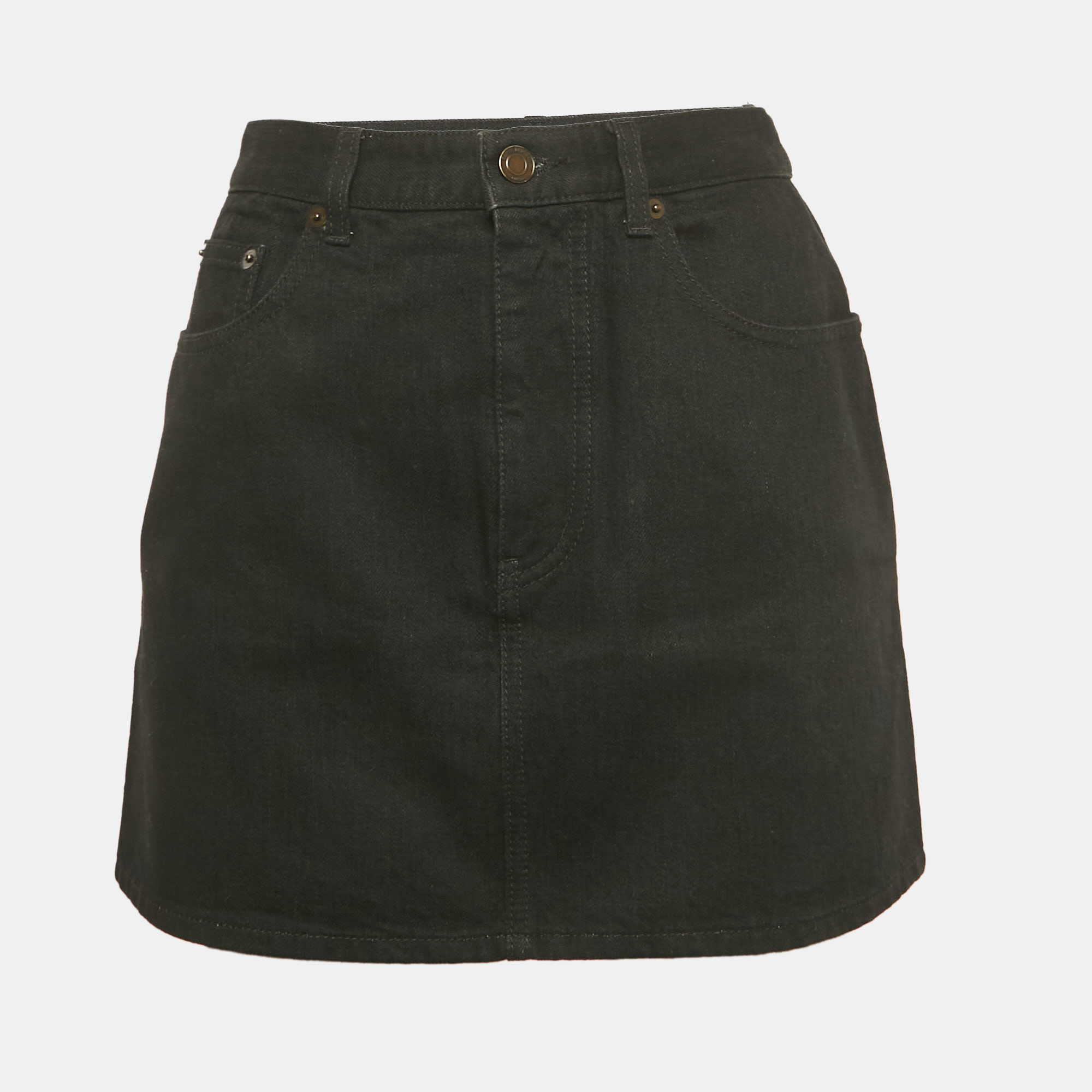 Pre-owned Saint Laurent Denim Mini Skirt M In Black