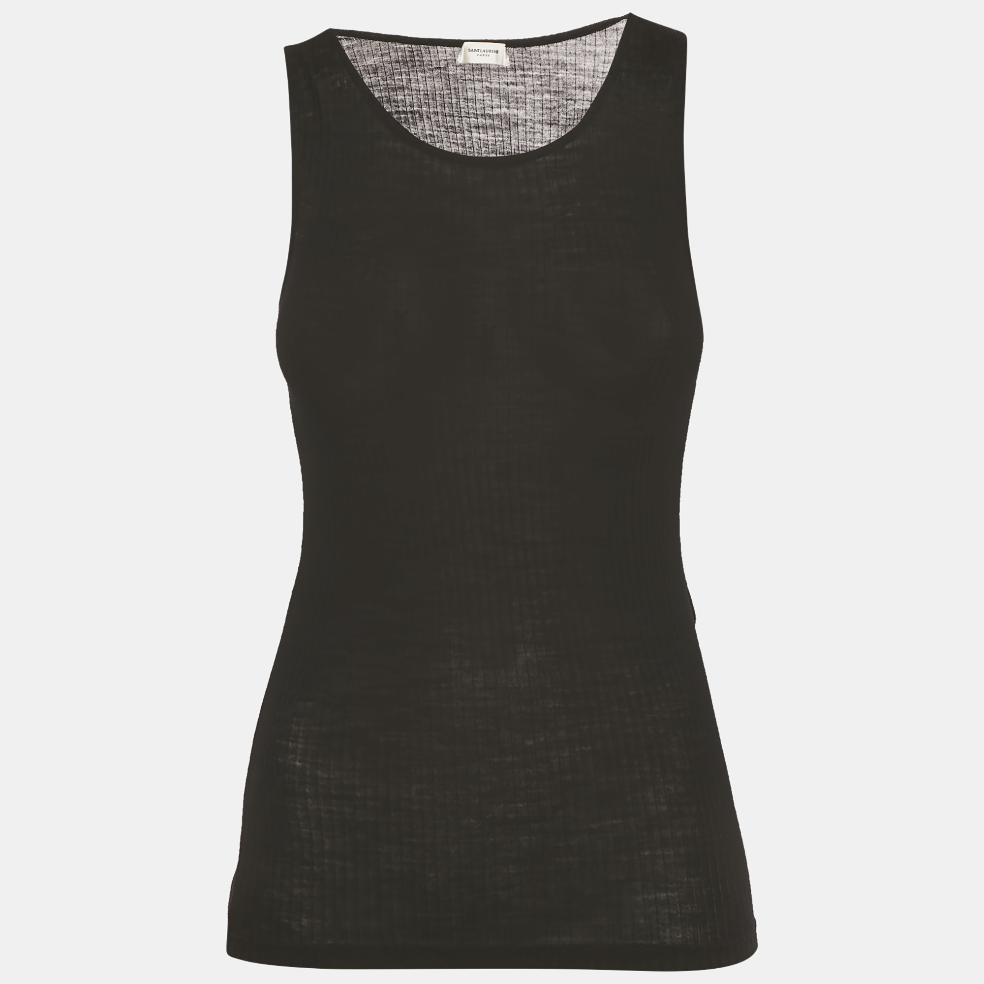 Pre-owned Saint Laurent Black Logo Embroidered Wool Knit Cassandre Tank Top S