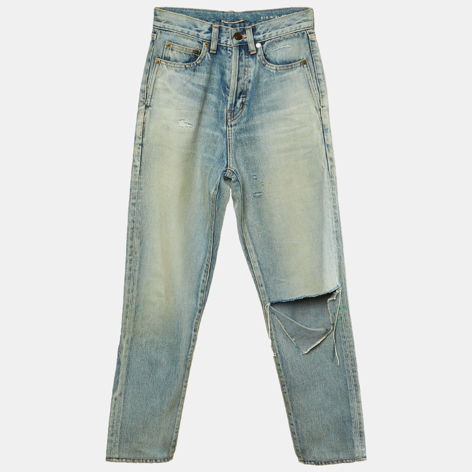 SAINT LAURENT Pre-owned Blue Denim Distressed Slim Fit Jeans S/waist 24"