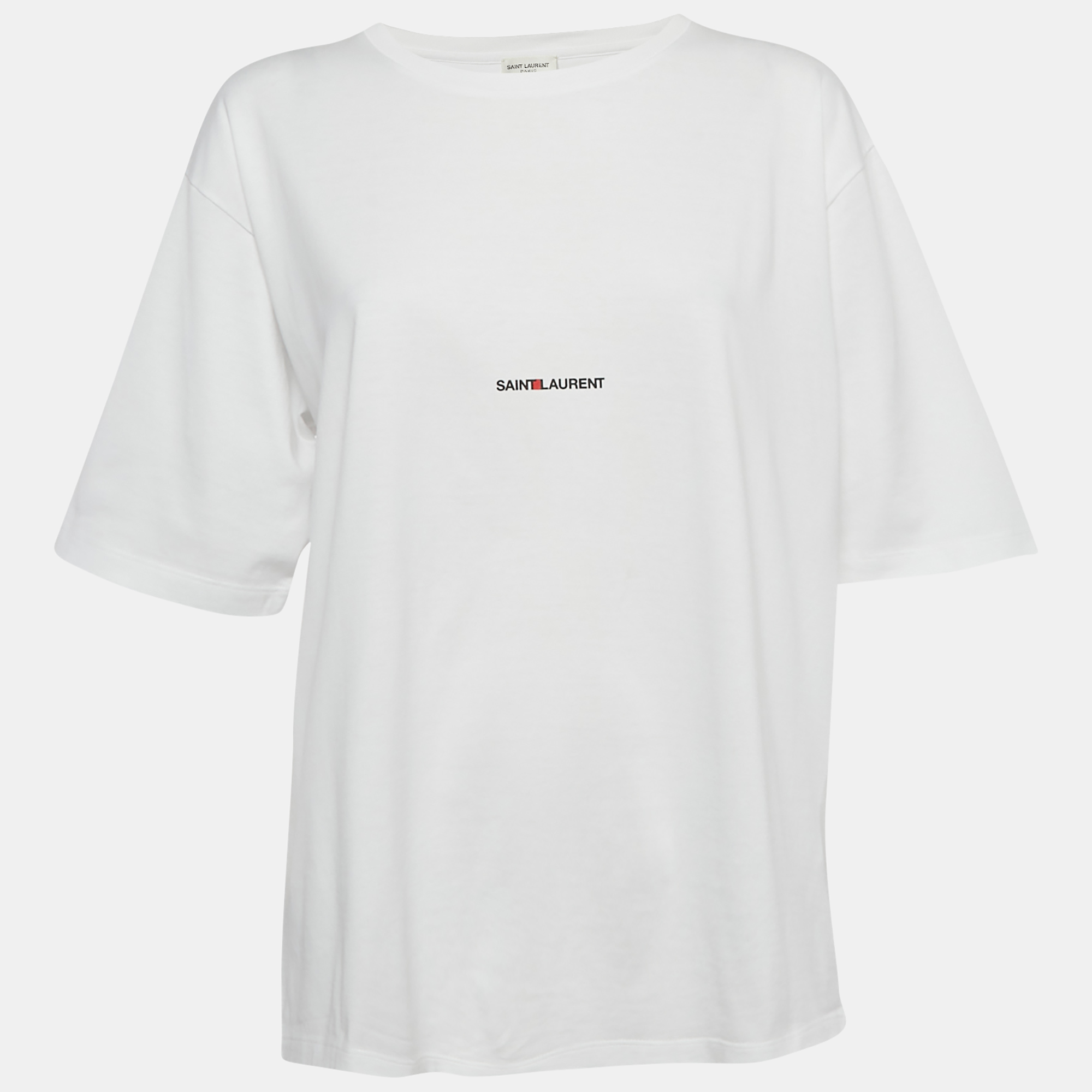 SAINT LAURENT Pre-owned White Logo Print Jersey T-shirt Xl