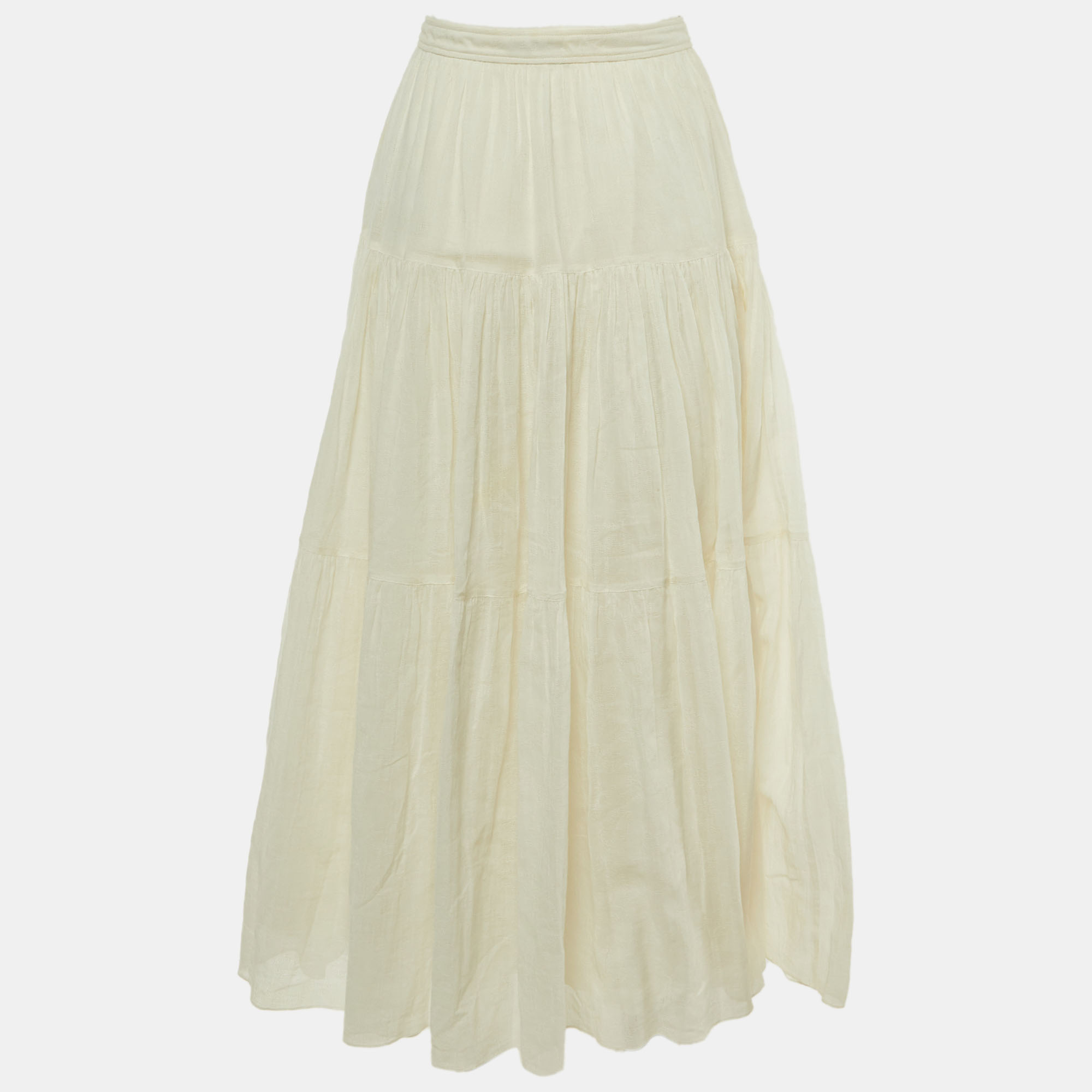 Pre-owned Saint Laurent White Patterned Cotton Midi Skirt M
