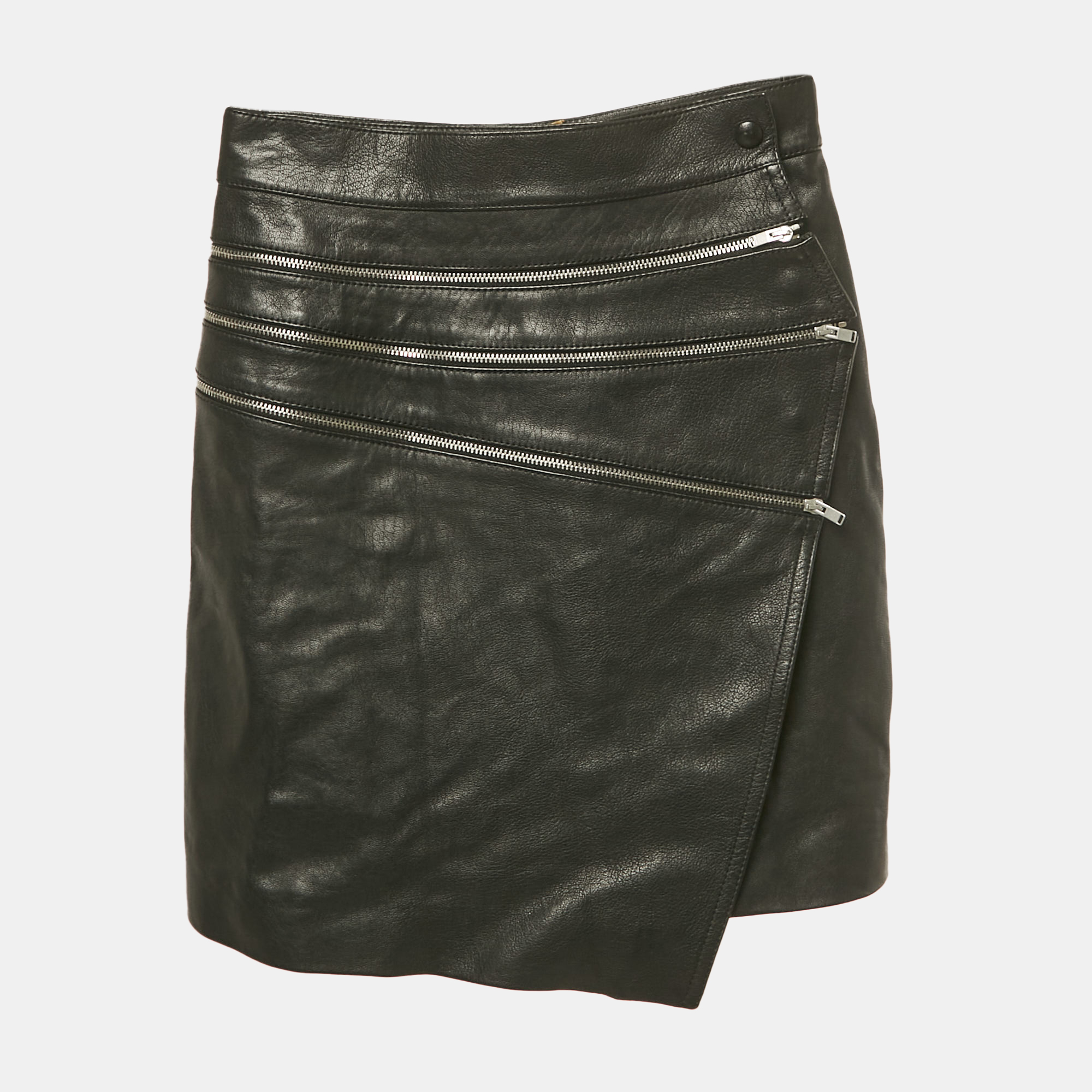 Pre-owned Saint Laurent Black Leather Zip Detail Mini Skirt S