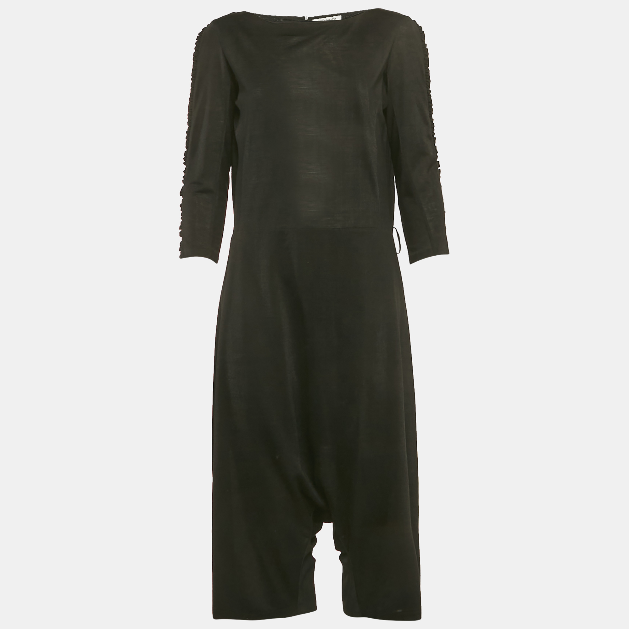 Saint Laurent Paris Black Jersey Frilled Playsuit S