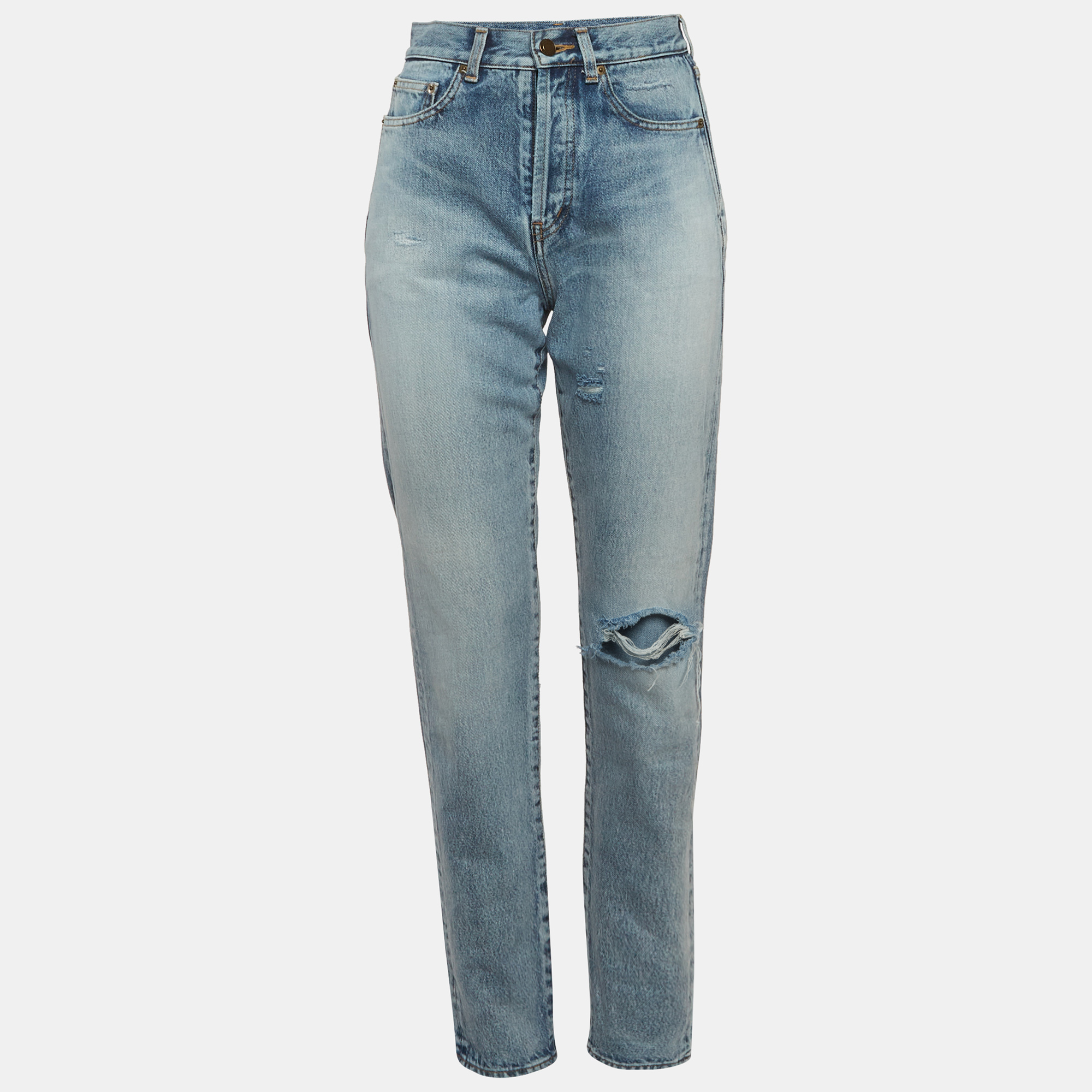 

Saint Laurent Paris Blue Denim Distressed Jeans S/Waist 26"