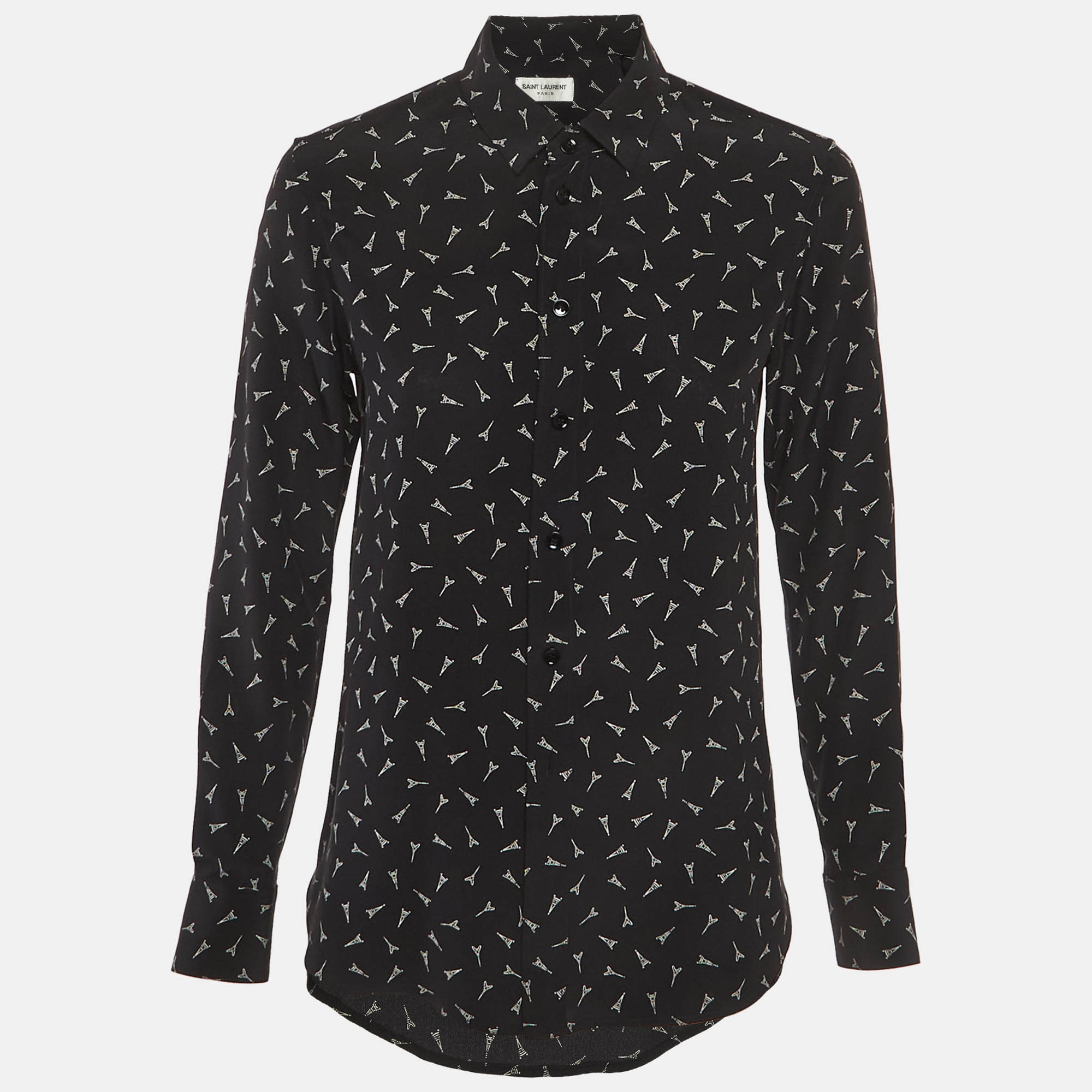 

Saint Laurent Paris Black Eiffel Tower Print Silk Shirt S