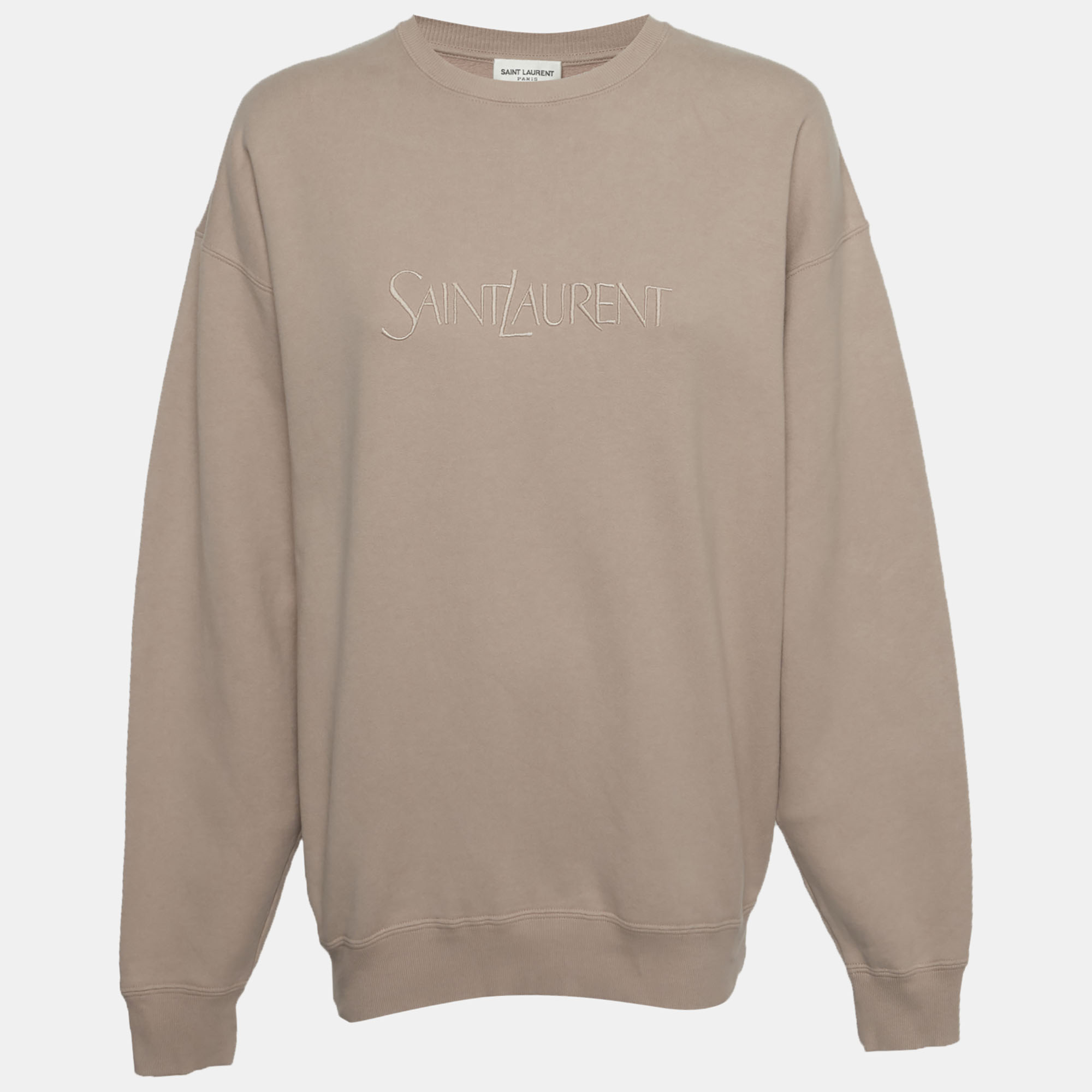 

Saint Laurent Nude Logo Embroidered Cotton Sweatshirt S, Beige
