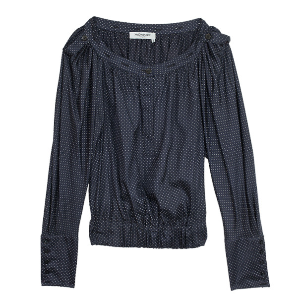 Saint Laurent Paris Silk Georgette Polka Dot Top M