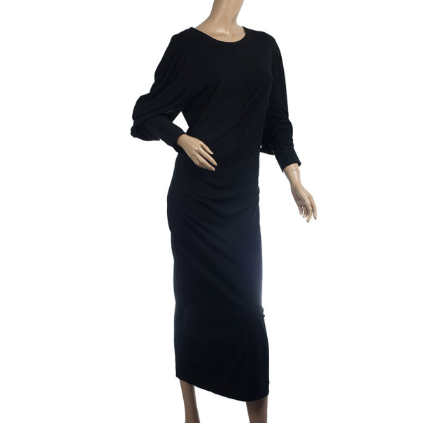

Saint Laurent Paris Stretch Sleeve Midi Dress, Black