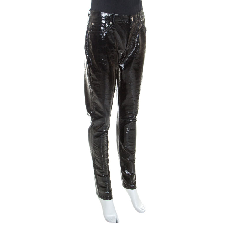 

Saint Laurent Black Vinyl Faux Leather Low Rise Trousers