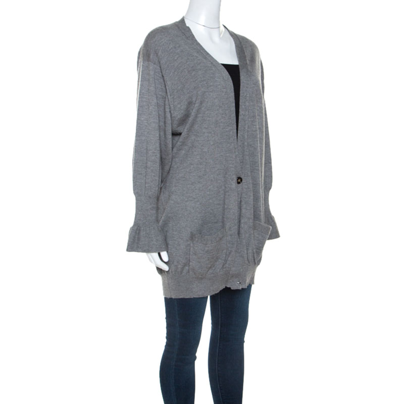 

Yves Saint Laurent Grey Cashmere Bishop Sleeve Cardigan