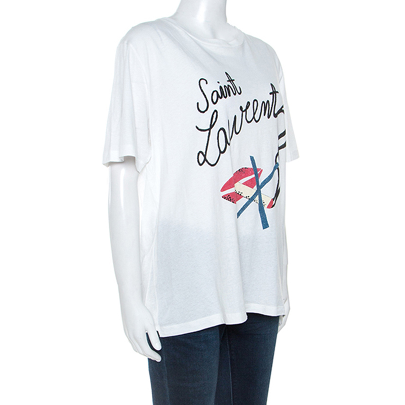 

Saint Laurent Paris White Printed Cotton T-Shirt