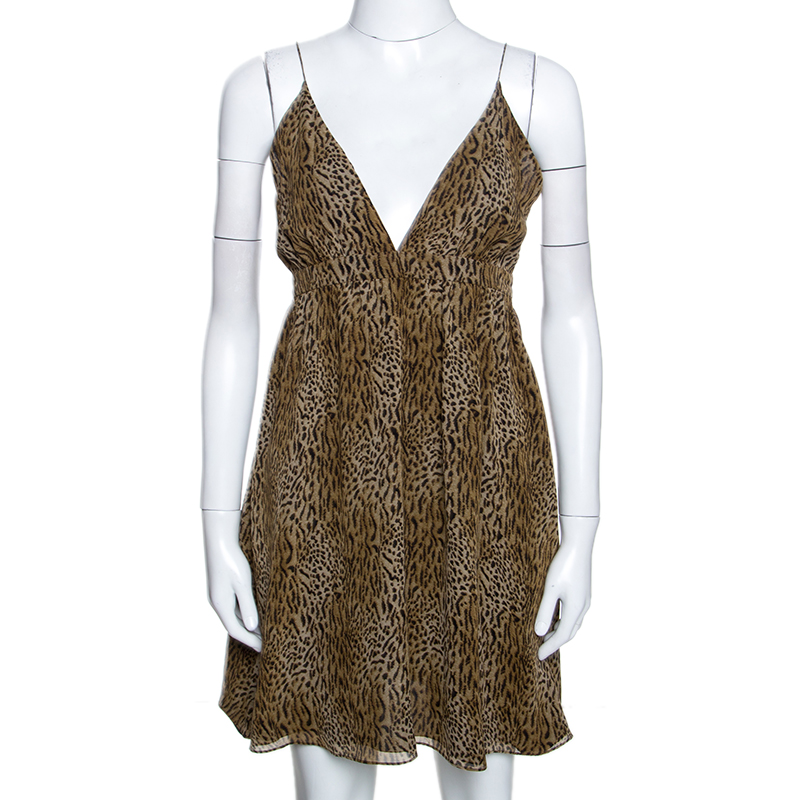 Saint Laurent Paris Silk Animal Print Sleeveless Mini Dress M