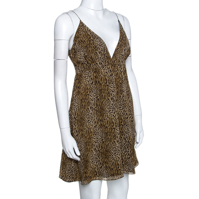 

Saint Laurent Paris Silk Animal Print Sleeveless Mini Dress, Brown