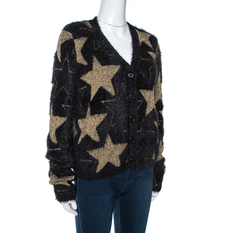 

Saint Laurent Paris Black Star Patterned Lurex Jacquard Sweater