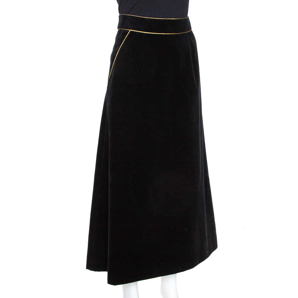 

Saint Laurent Paris Black Velvet Midi Skirt